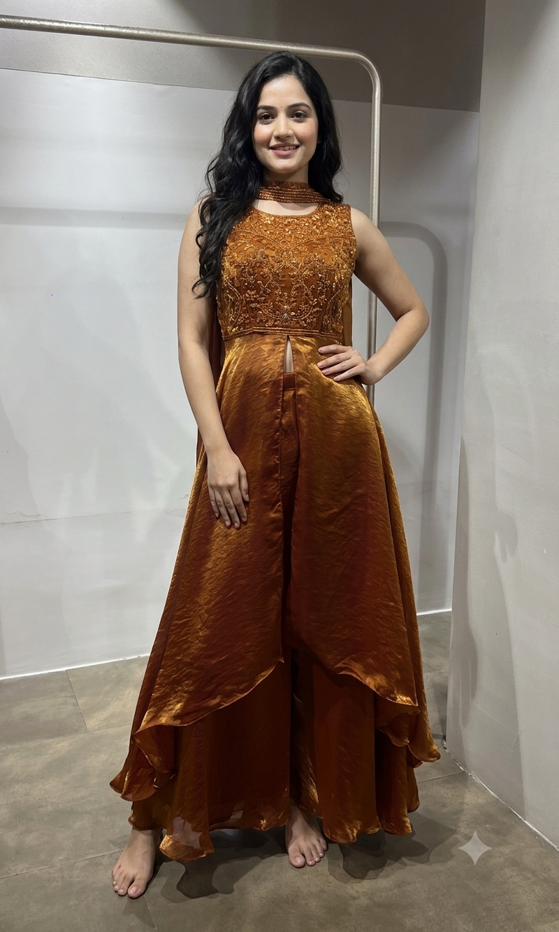 RUST front slit layered palazzo set