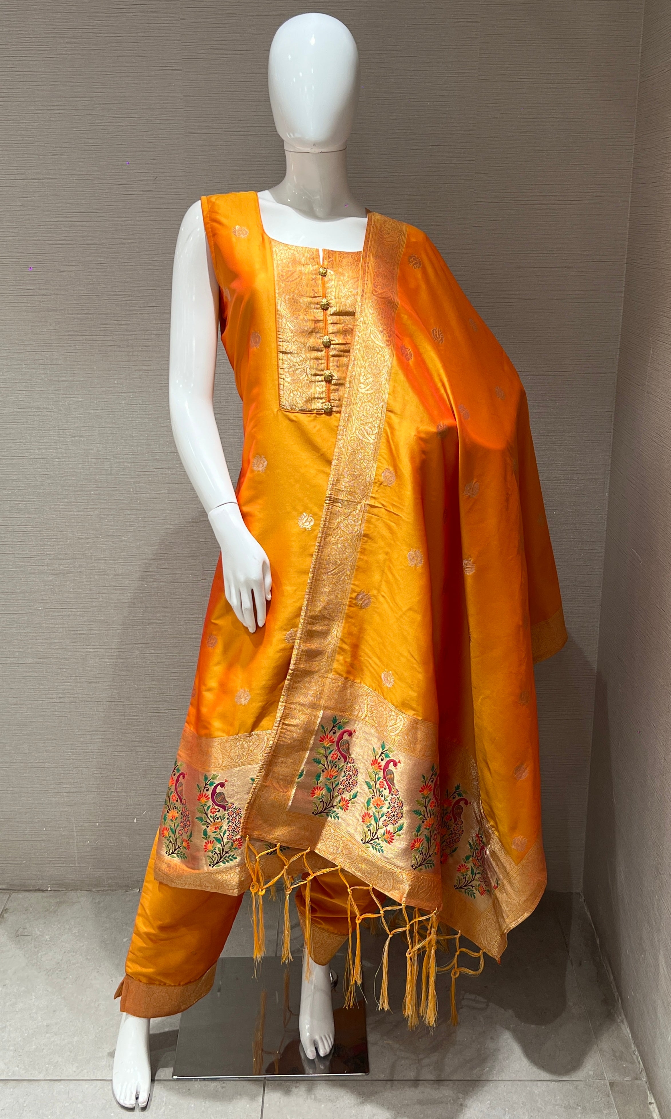 Saffron Glory Banarasi Kurta Set