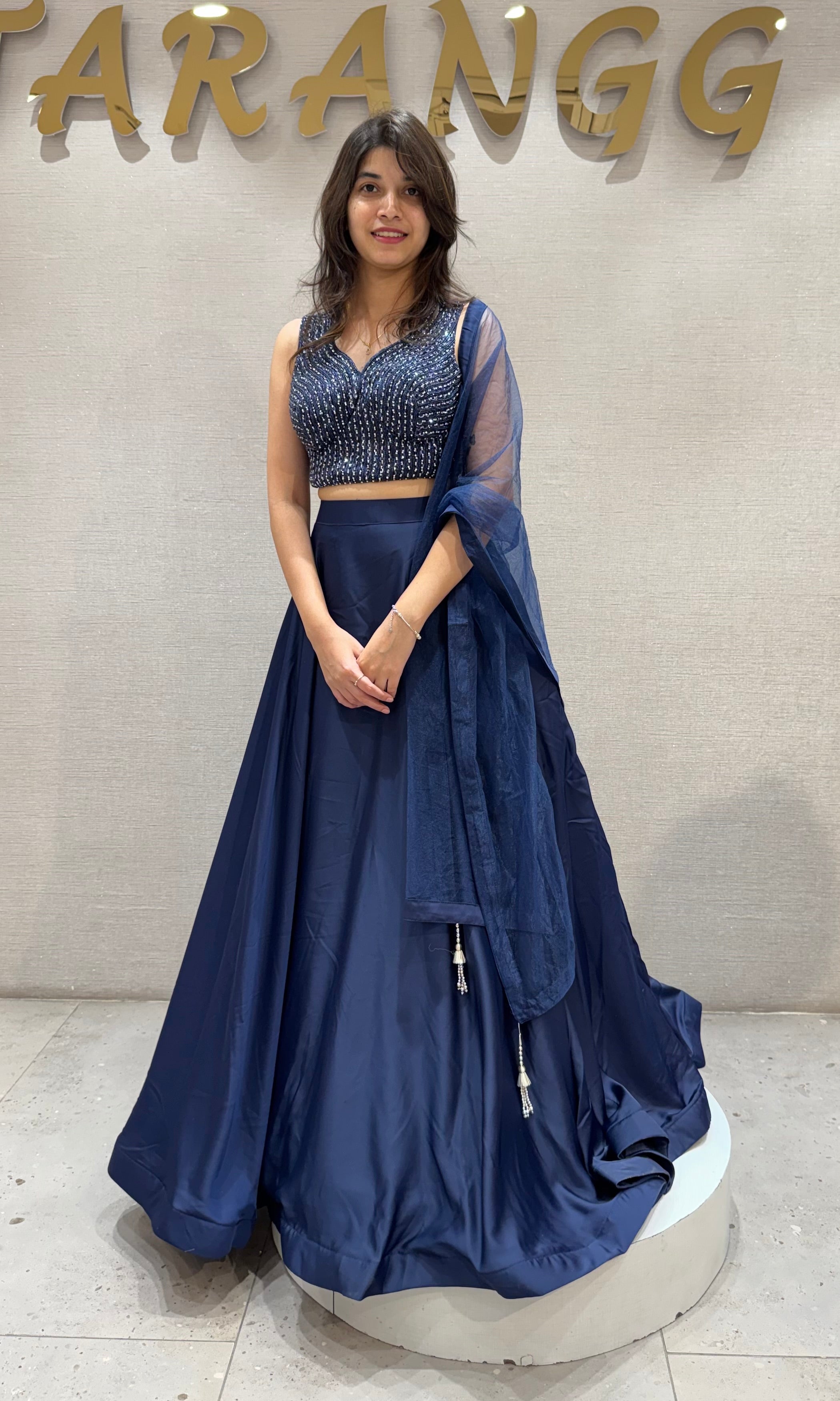 Navy Blue Fusion Embroidery Lehenga set
