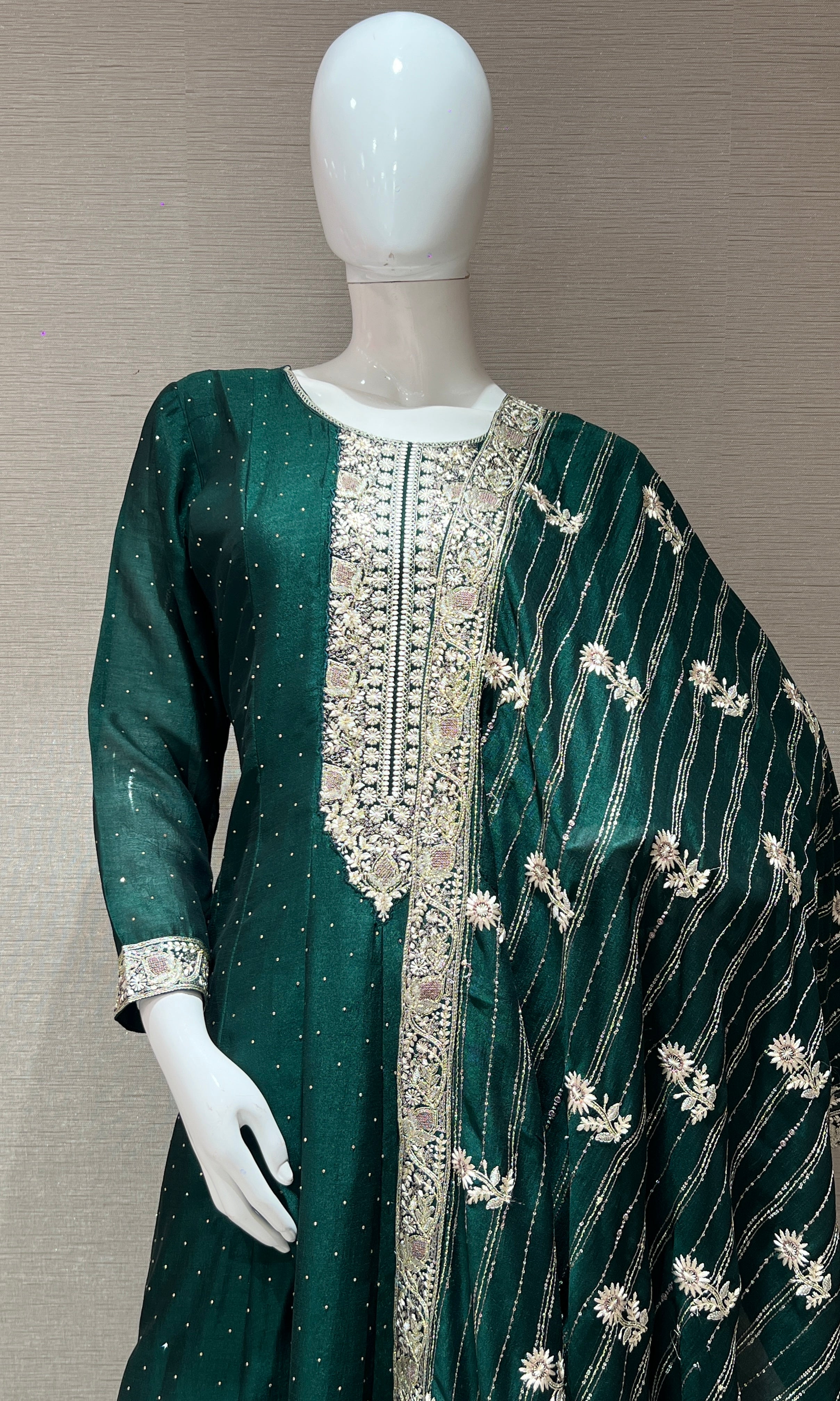 Green Graceful Anarkali Kurta Set with Dupatta