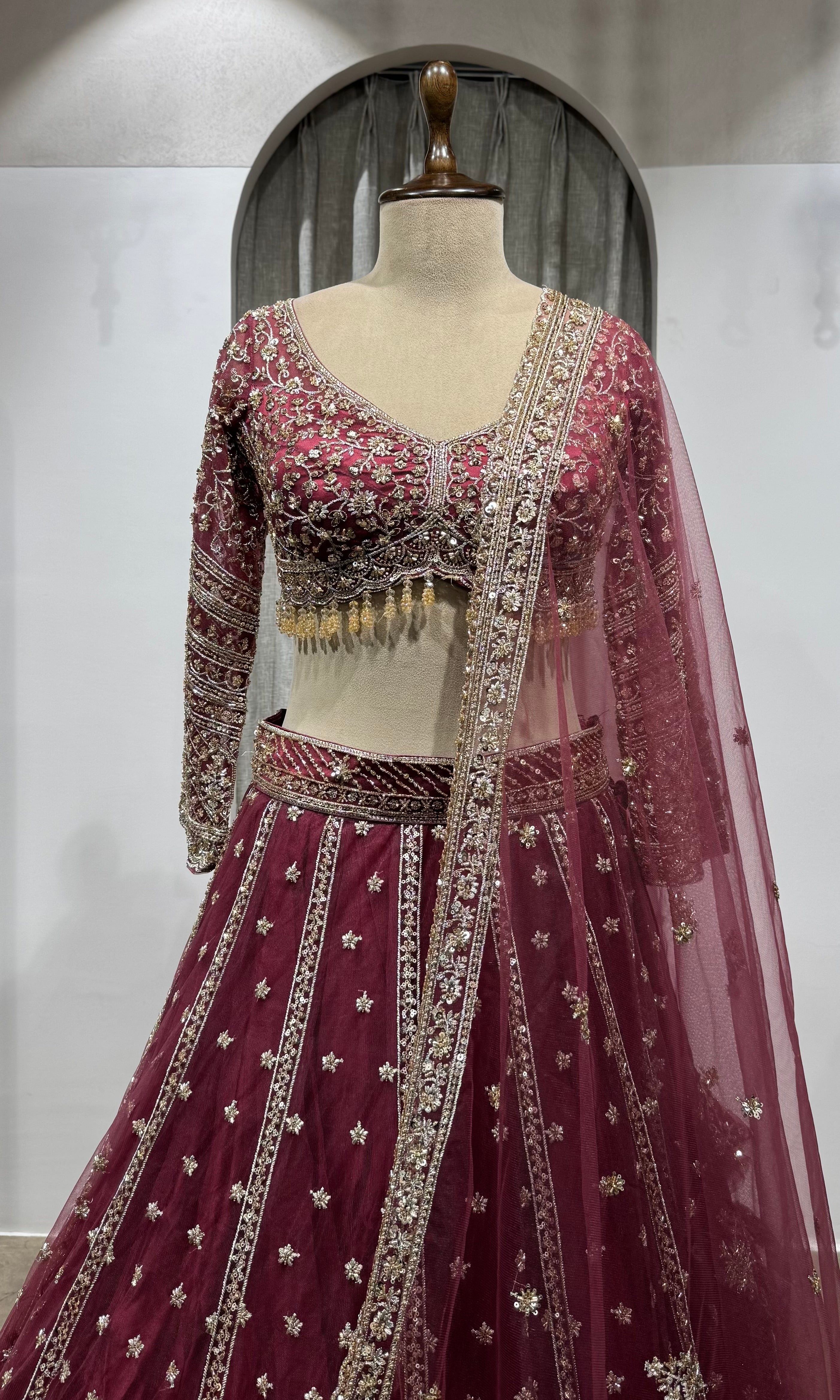 WINE Embroidered Bridal Lehenga
