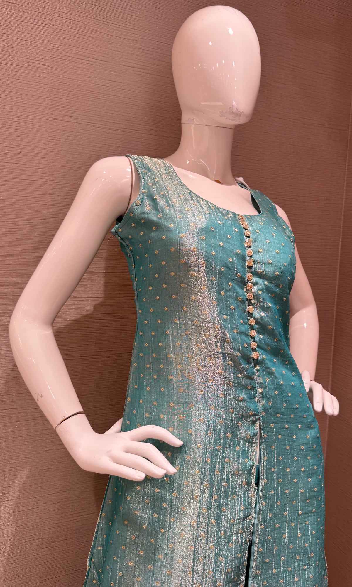 Blue Shimmer Anarkali Set with Sheer Dupatta