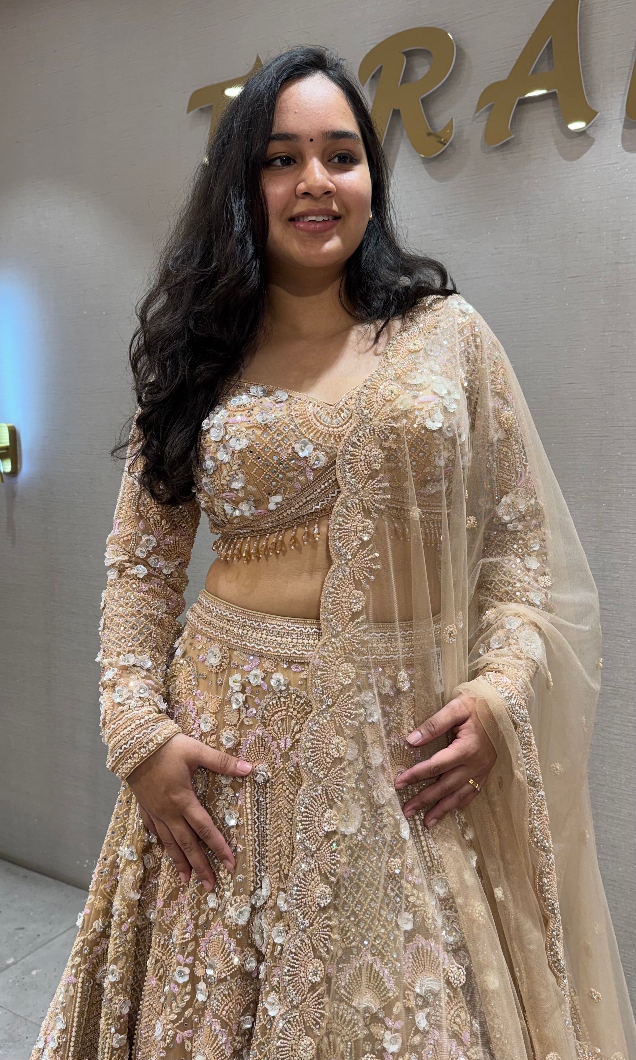 Chikoo Shimmering Ivory Crystal Bridal lehenga
