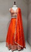 Rust Silk Lehenga set with Gold Border