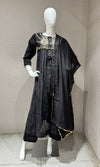BLACK COTTON ETHNIC A LINE KURTA SET WITH DUPATTA