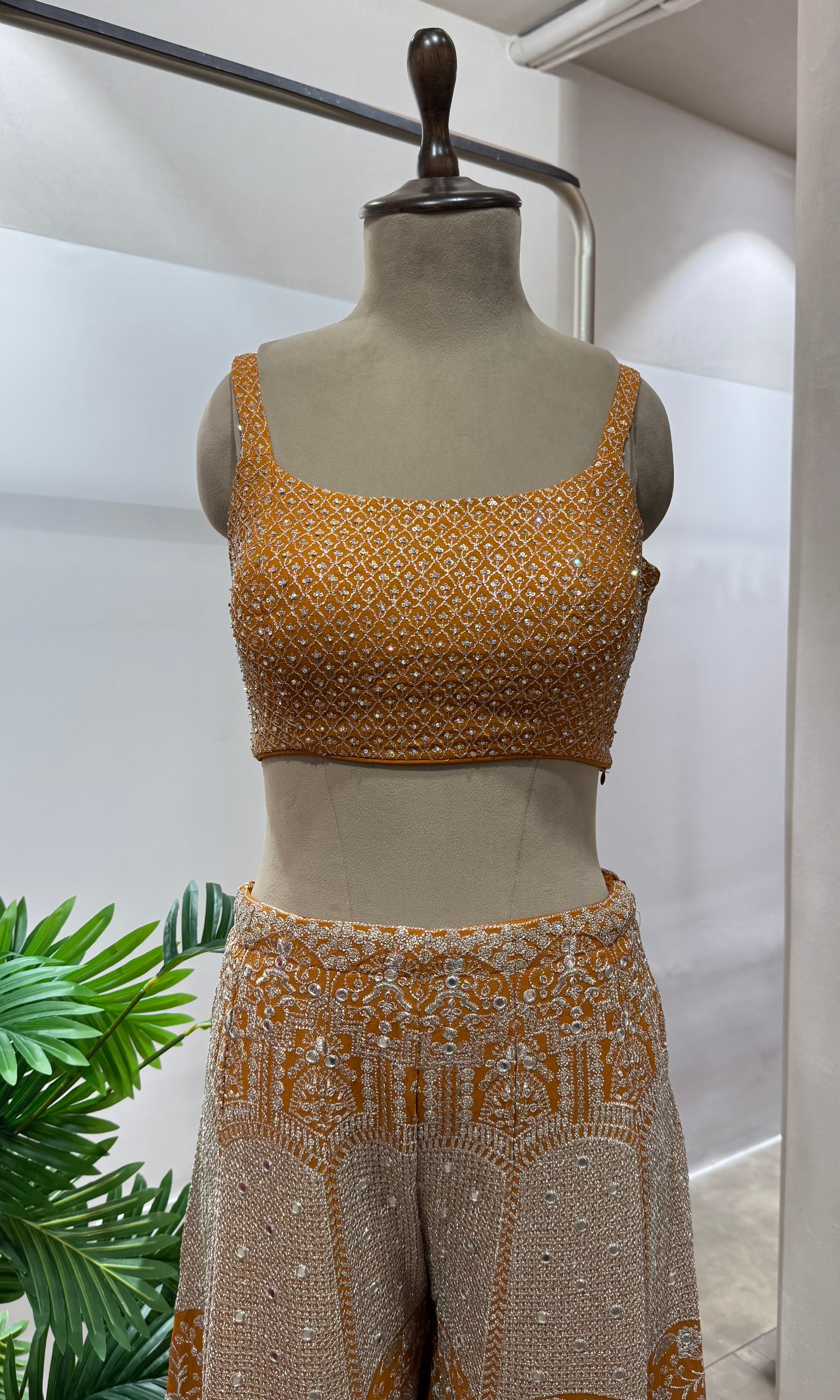 Rust EMBELLISHED PALAZZO SET WITH JACKET