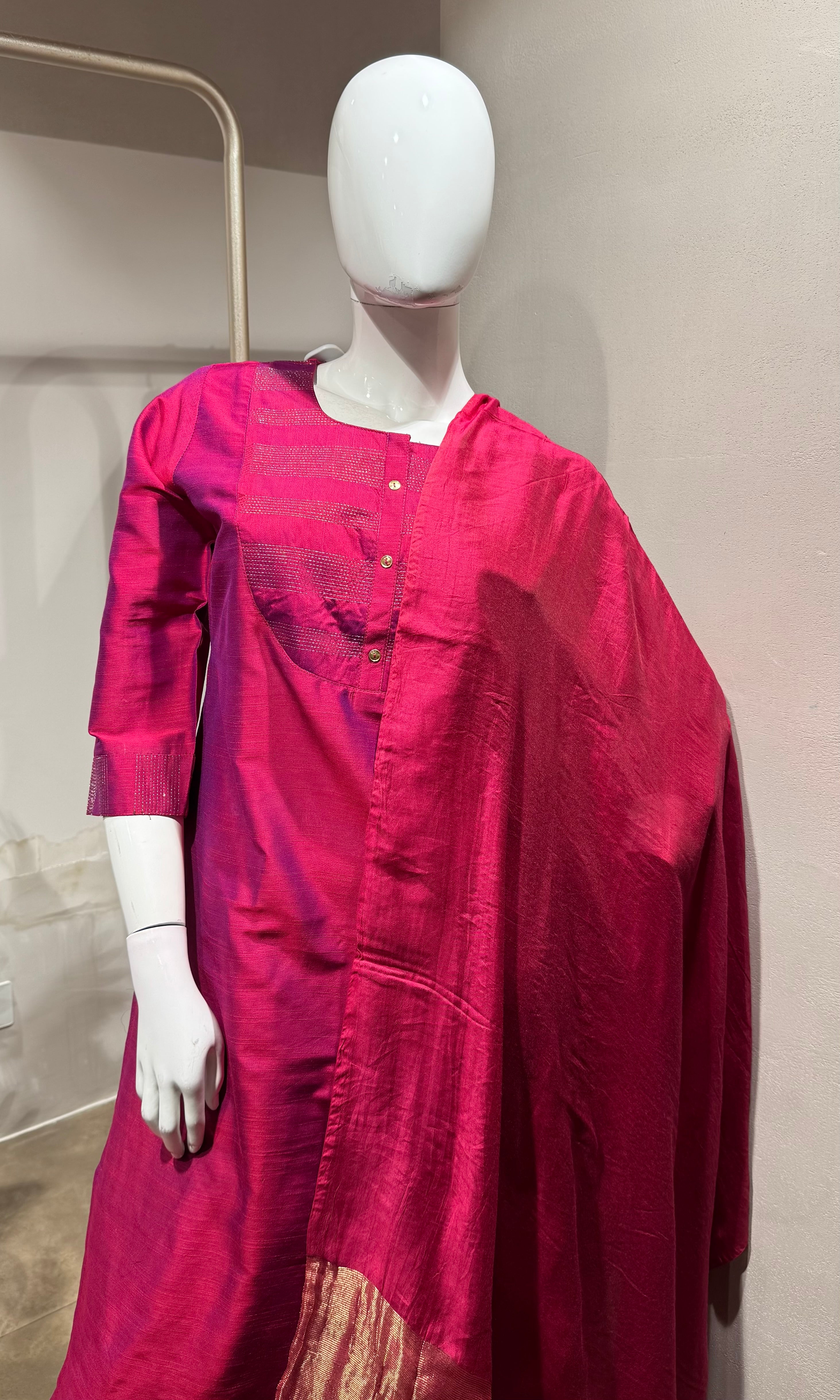 Rani Pink Embroidered Kurta Set
