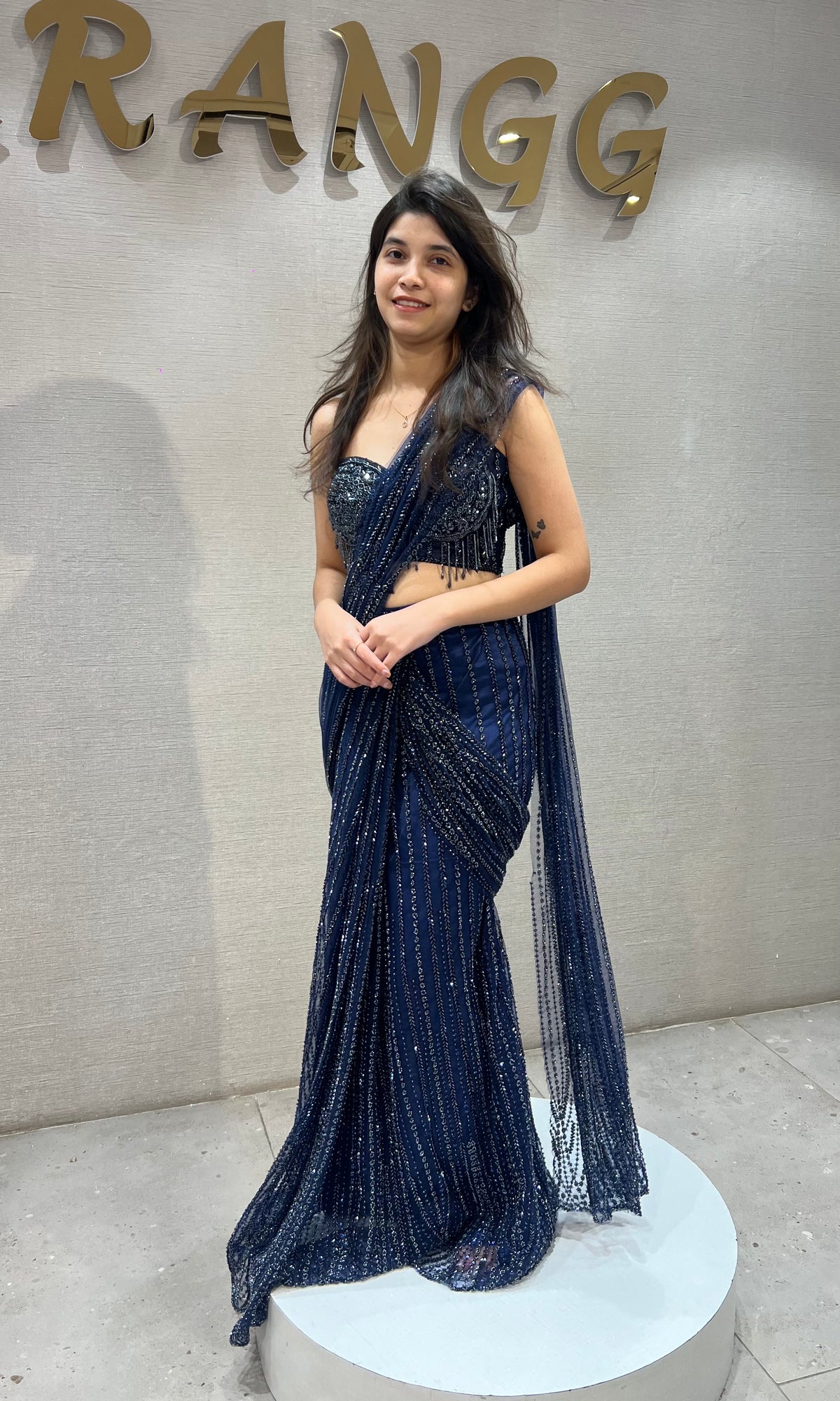 Navy Blue Embellished Saree with Corset Blouse