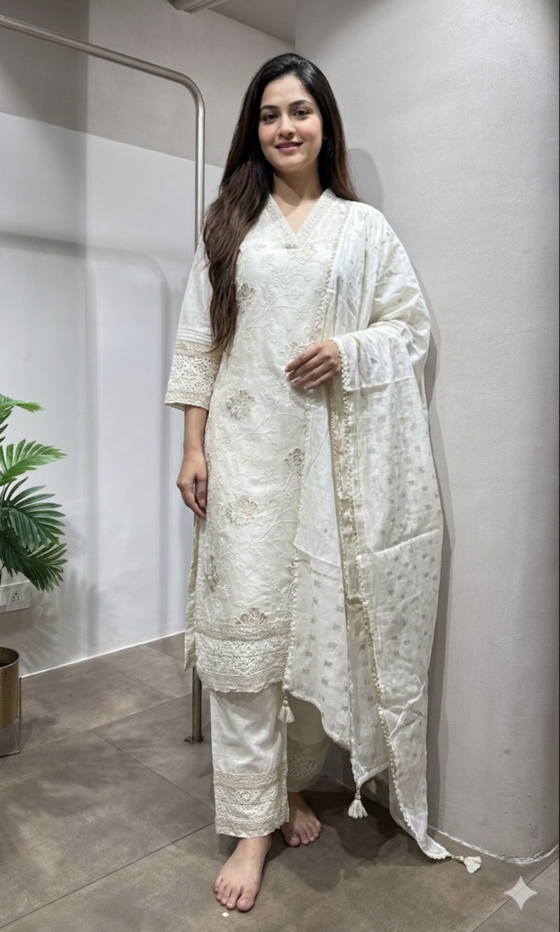 Mustard Cotton Chikankari KURTA Set
