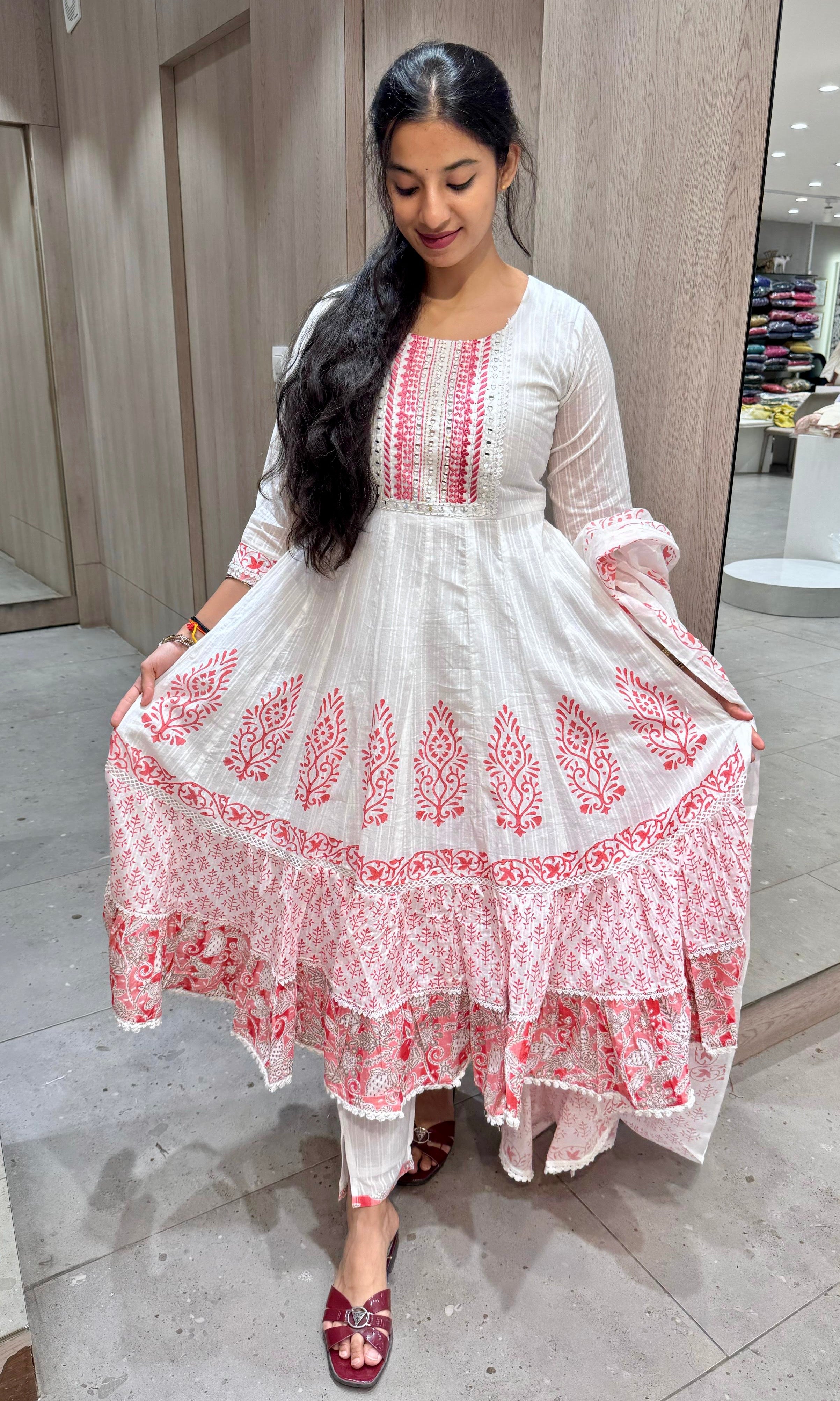 Pink Anarkali frock with straight pant (k222)