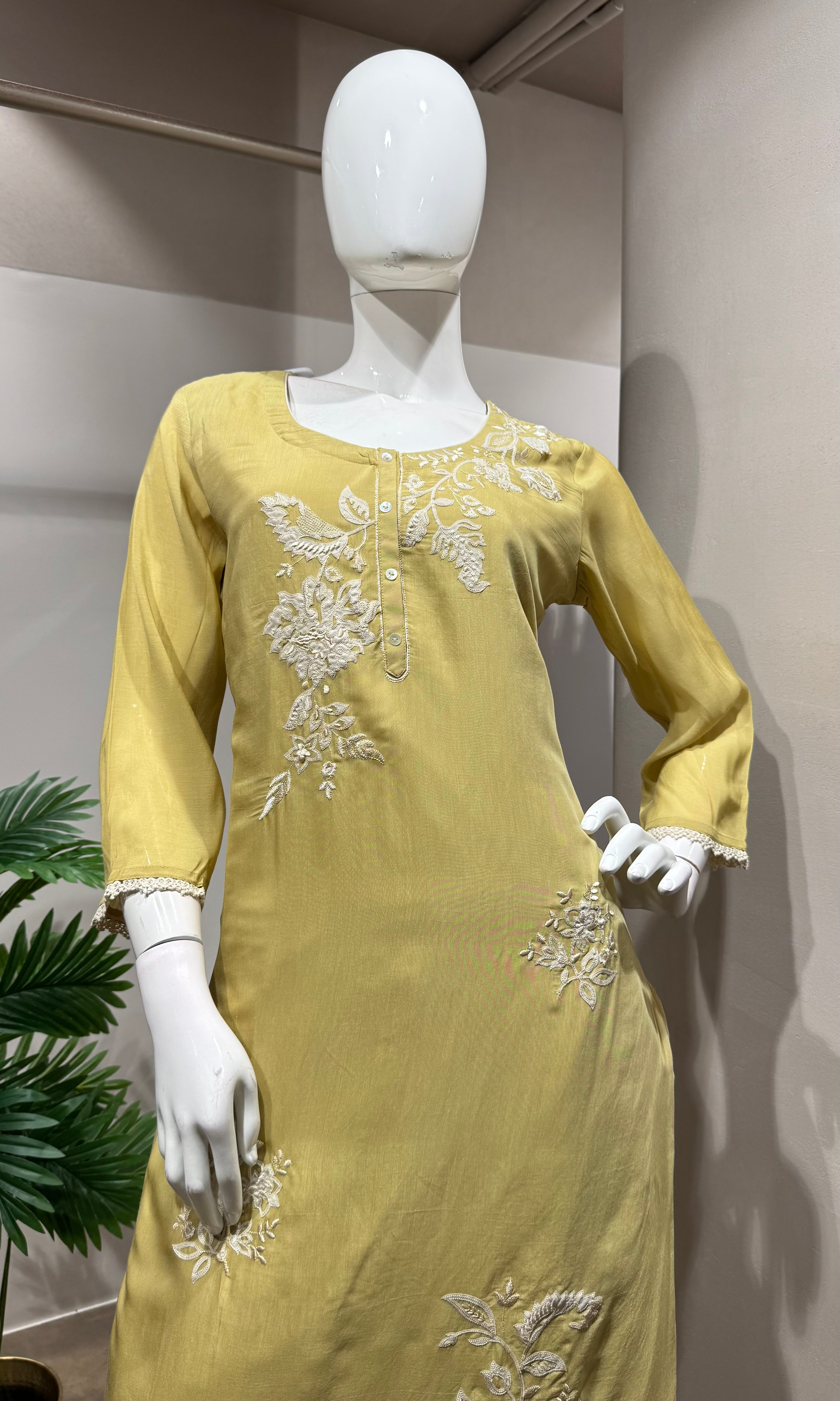 Mehandi green embroidered kurta set