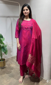 Rani Pink Embroidered Silk Kurta Set