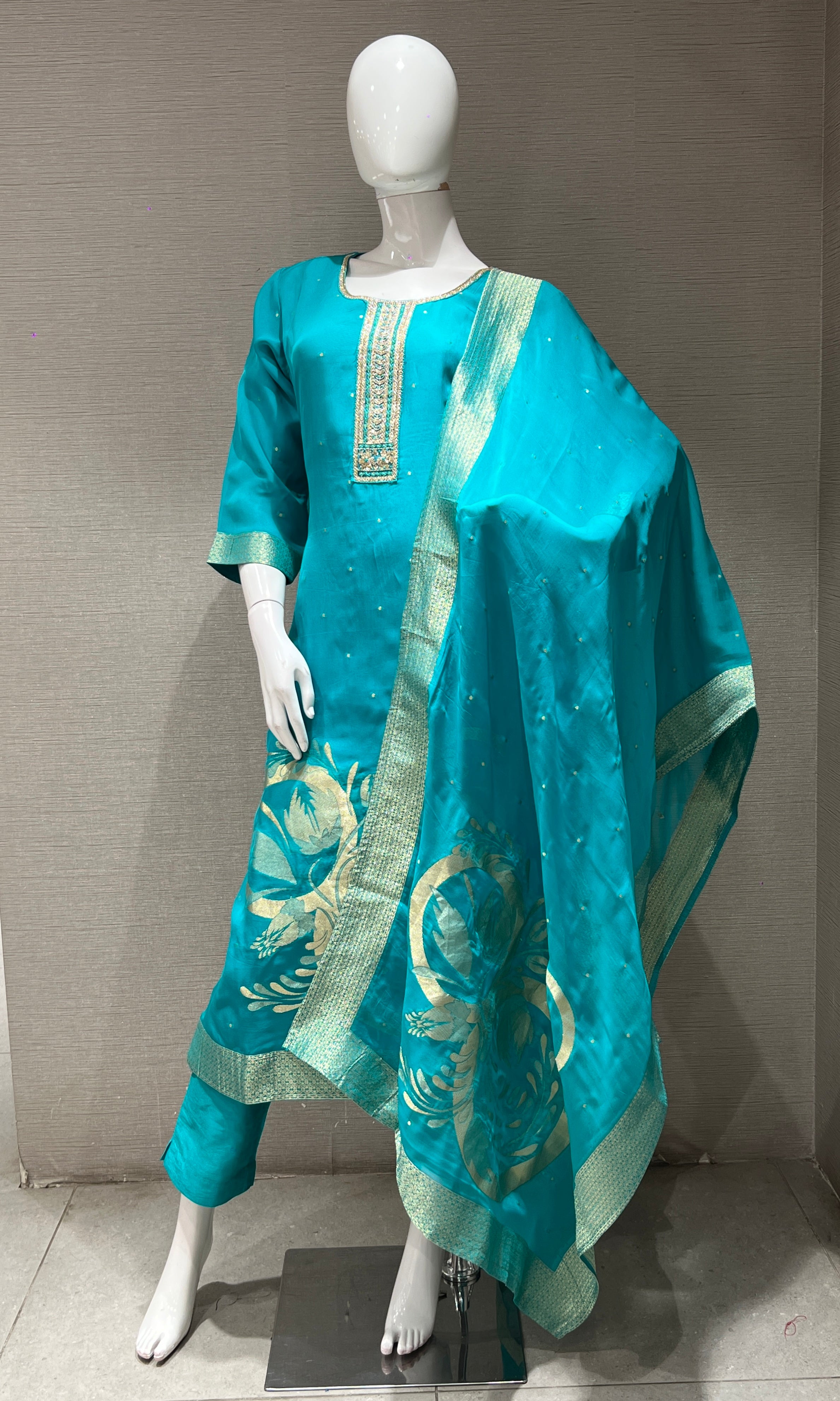 Rama blue GOLD EMBROIDERED  kurta set