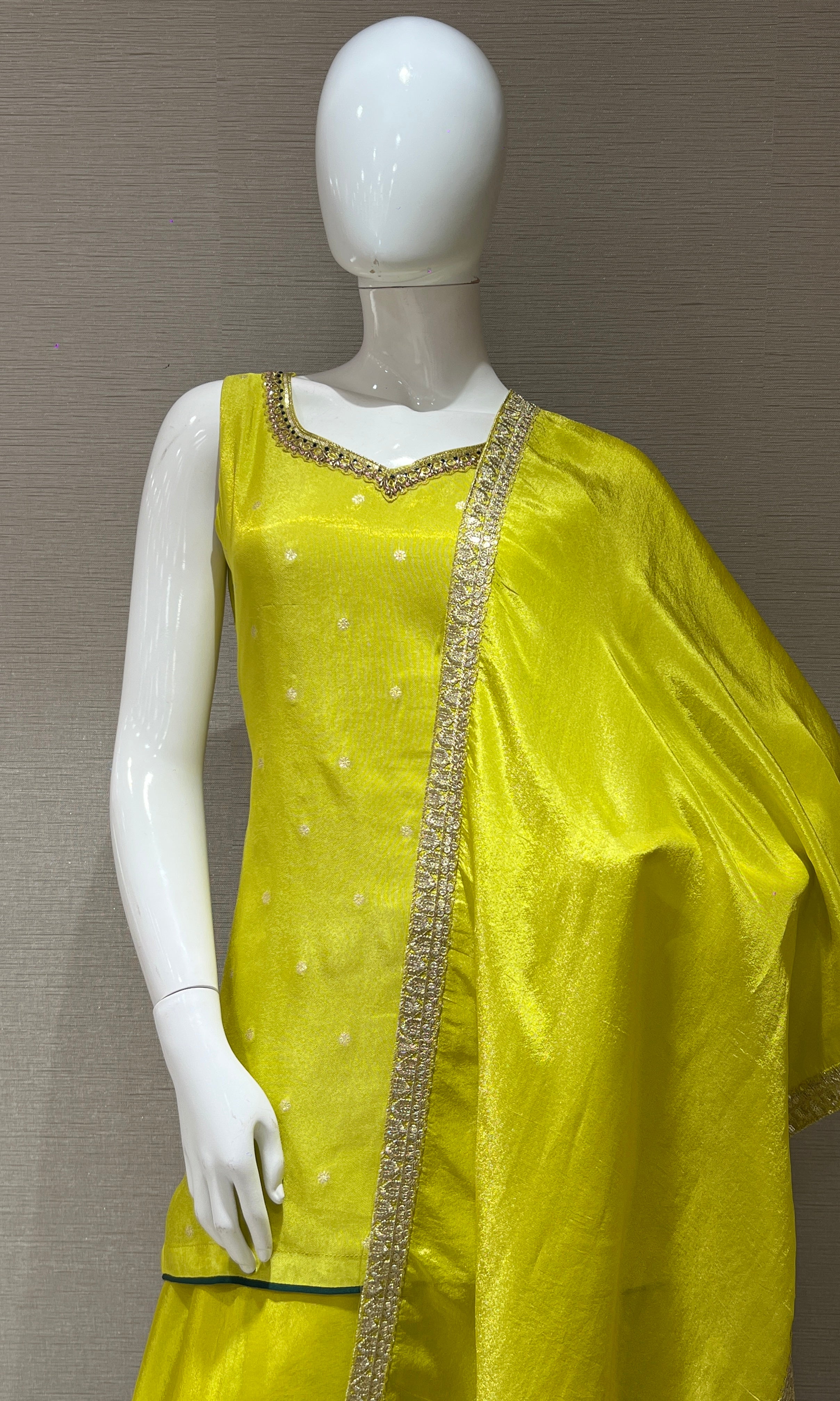 neon Green shimmer tissue palazzo set