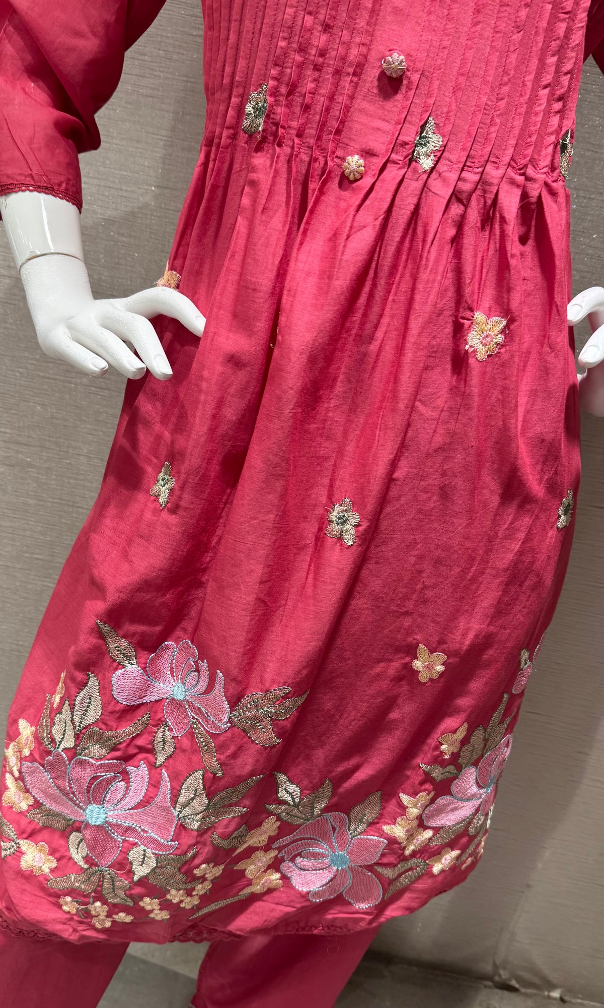 Pink Floral Silk Chanderi kurta Set