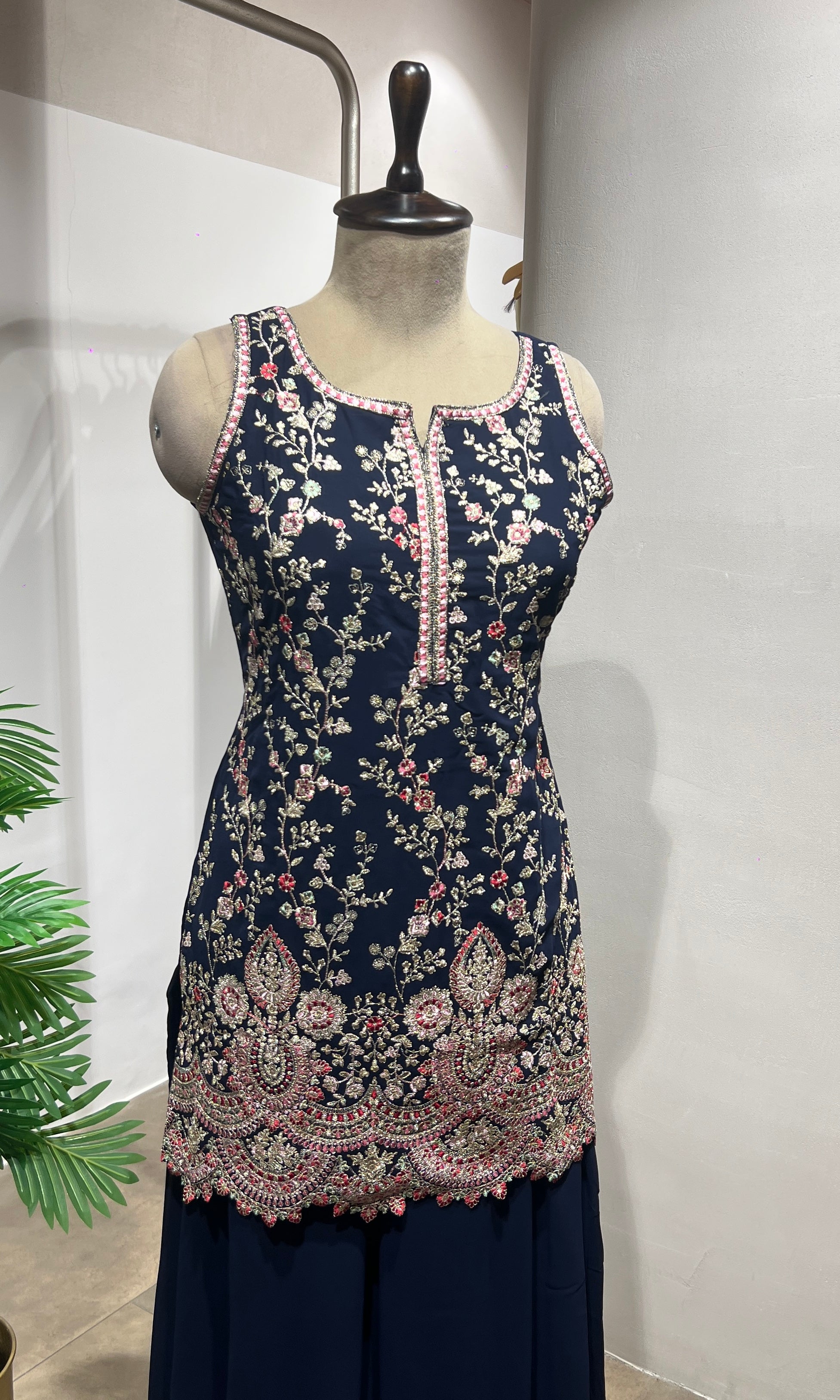 Black Faux Georgette Embroidery Sharara Suit