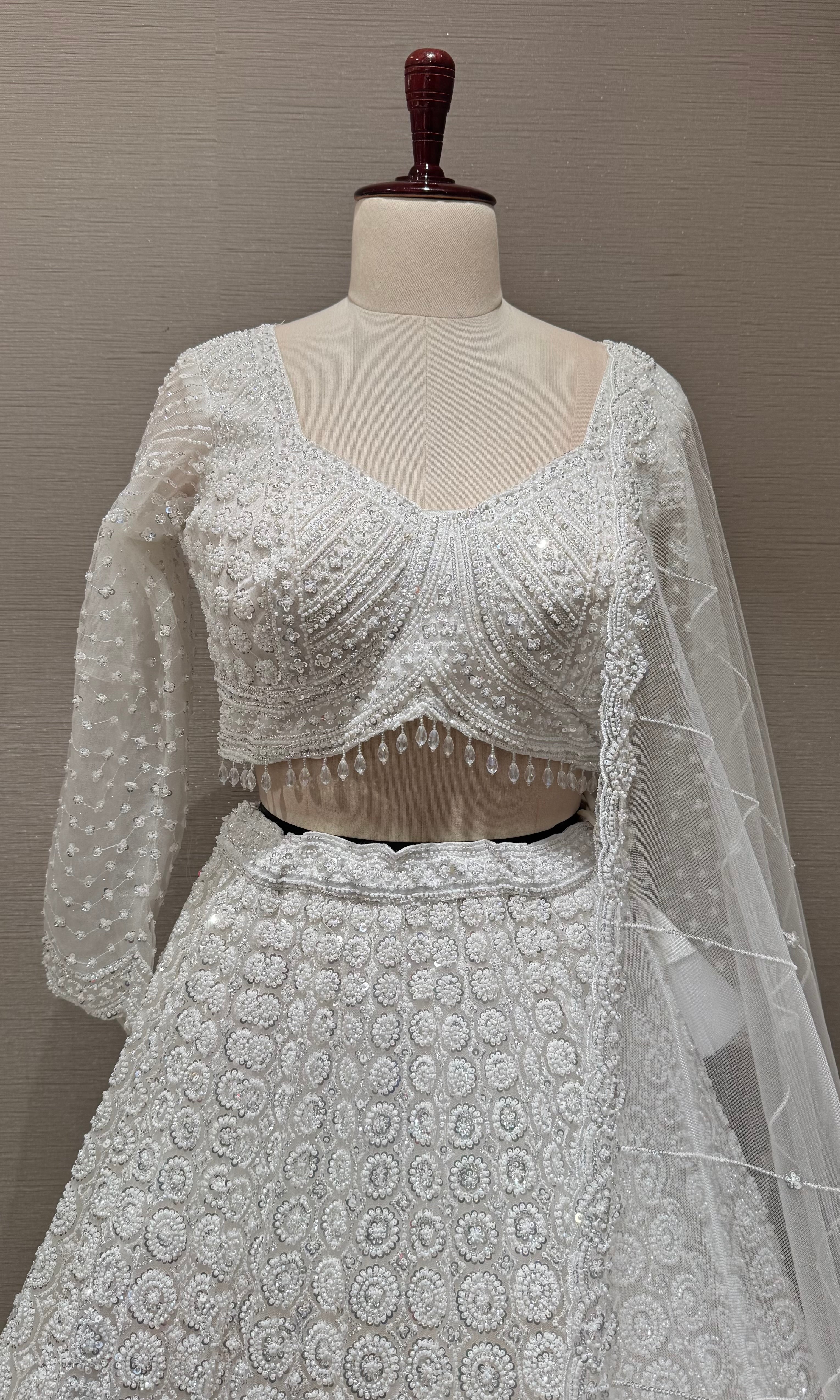 White Sequins and Beads Heavy Embroidered Lehenga