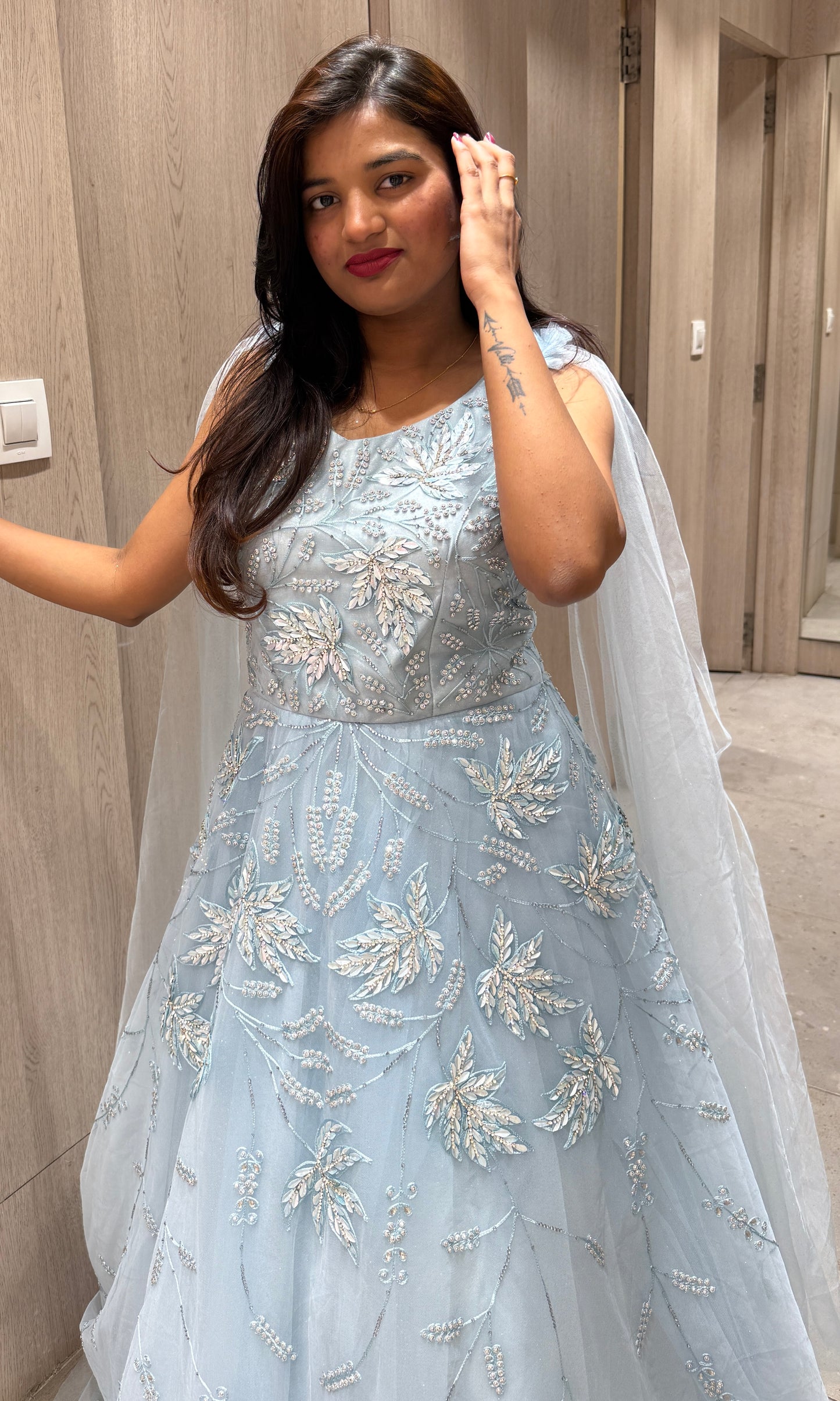 🐬Light blue long dress with butterfly ￼sleeves🐬