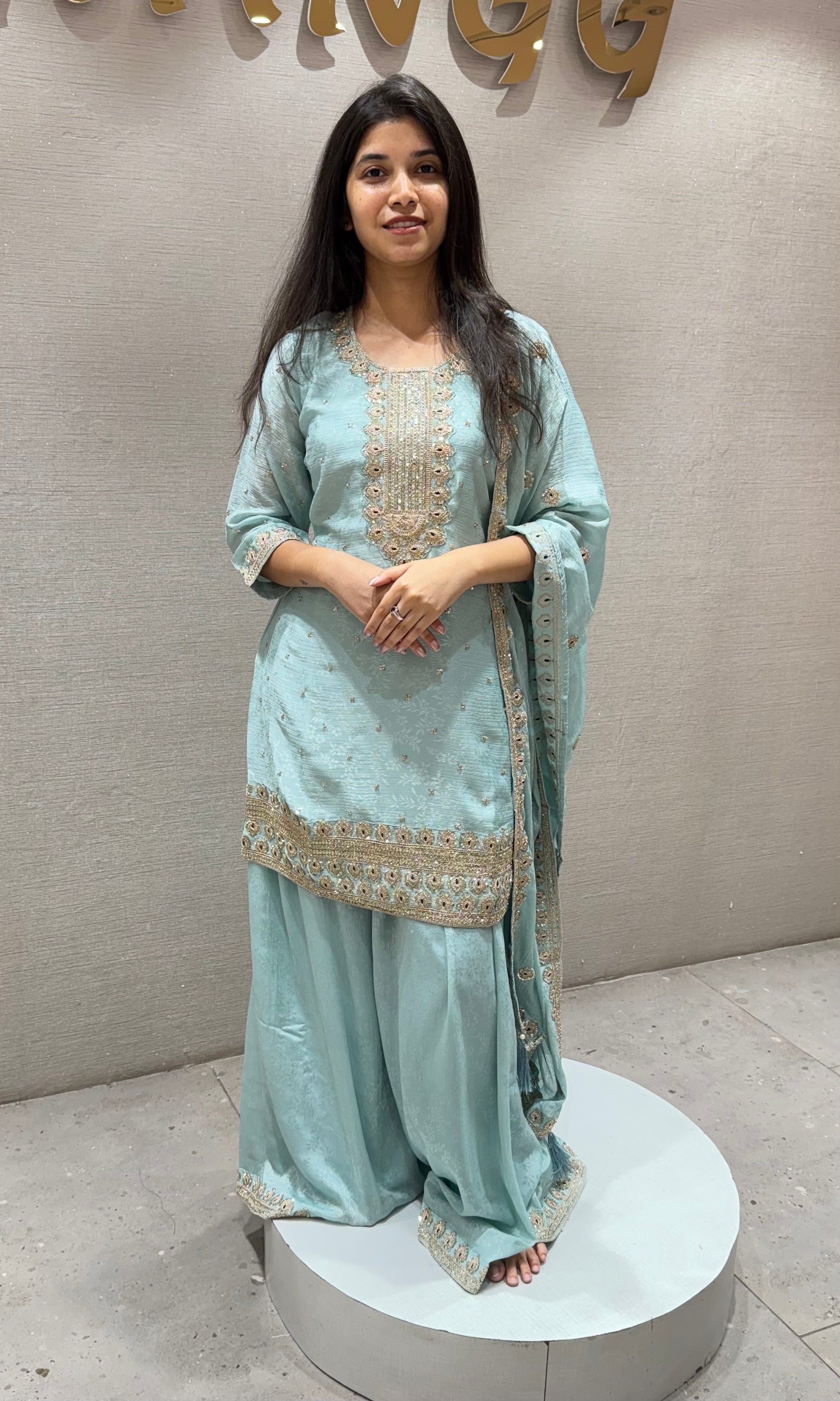 Sea blue GOLDEN EMBROIDERED Sharara SET