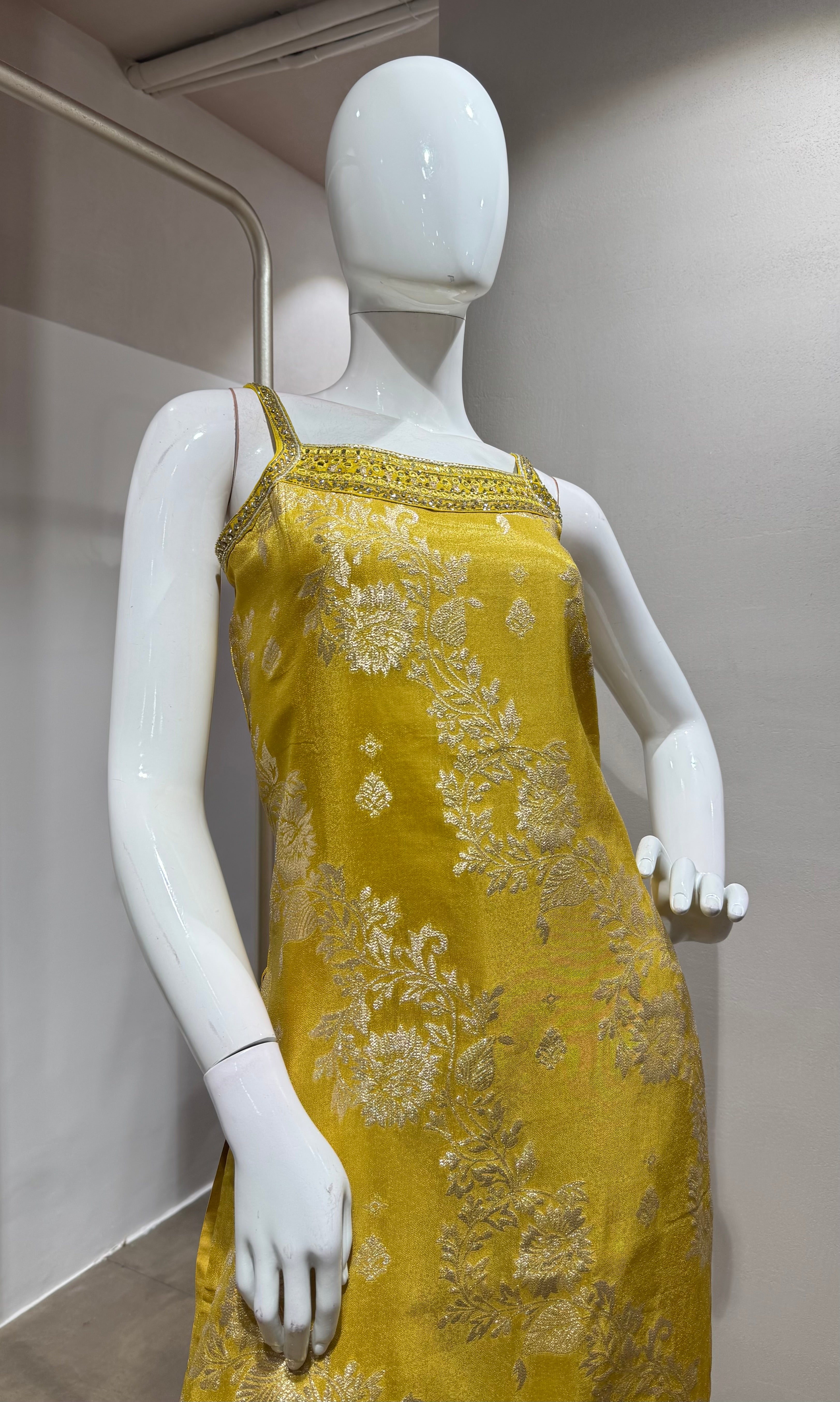 YELLOW GOLDEN FLORAL EMBROIDERED KURTA SET