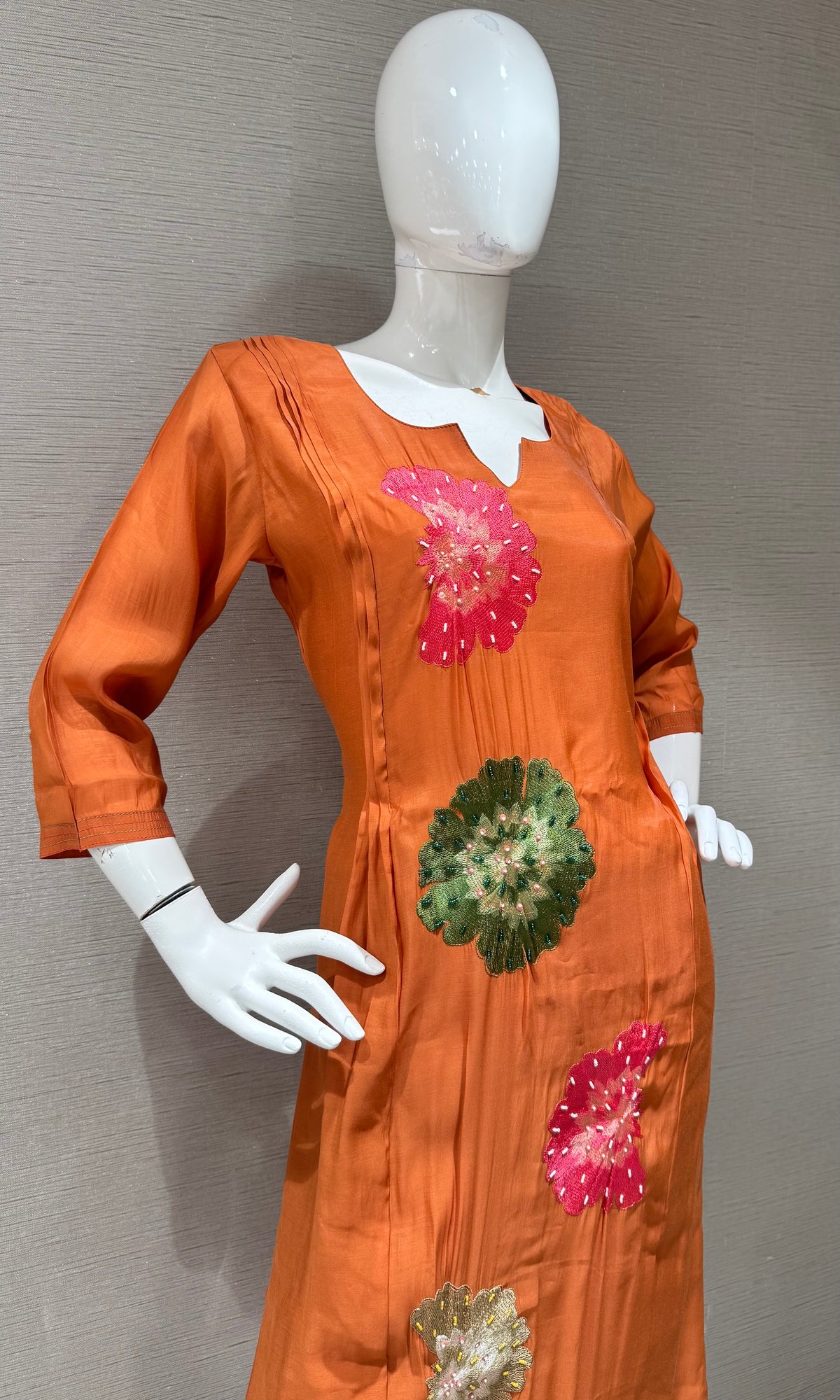 Rust cotton silk Floral Motif Kurta set with dupatta