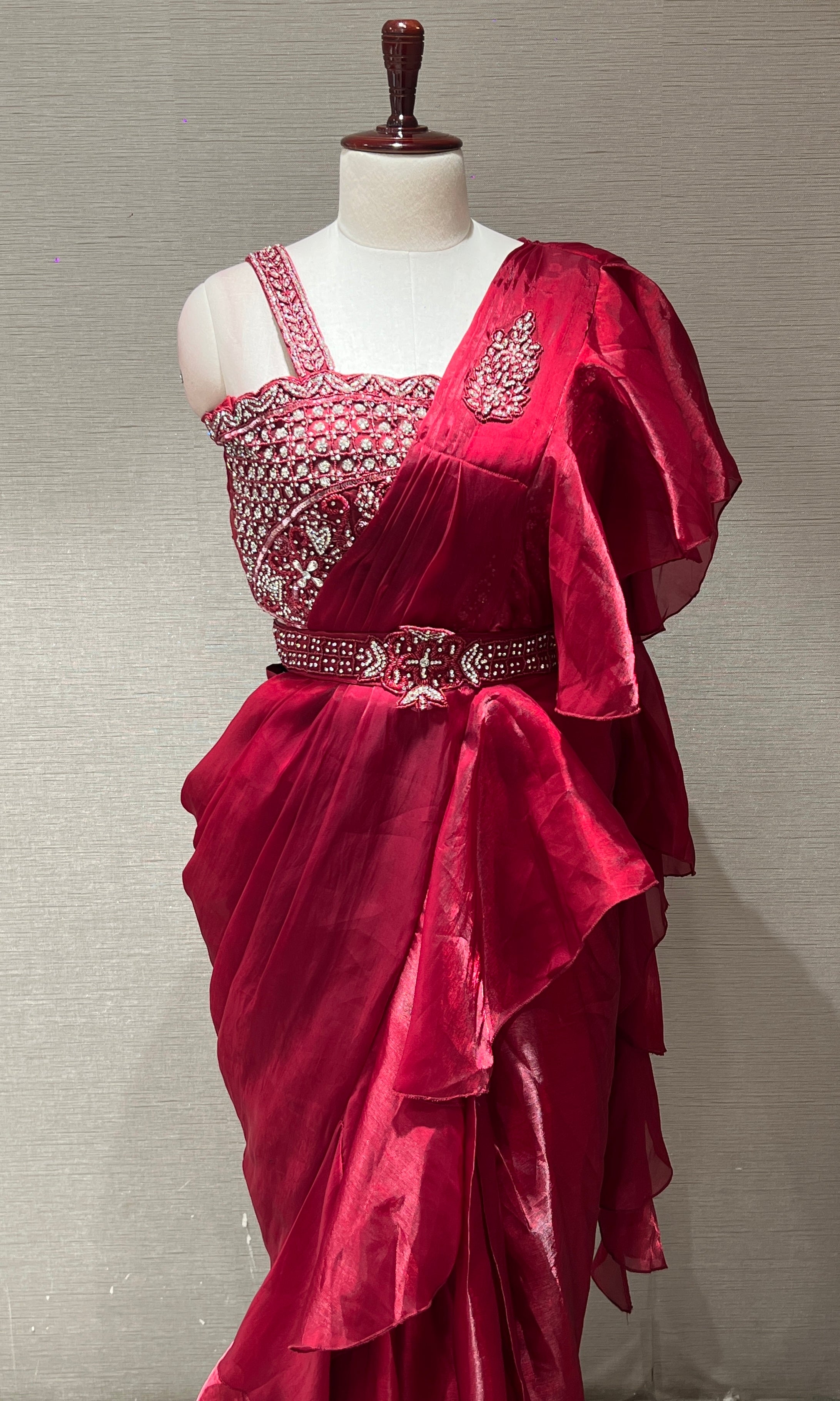 Maroon one minute saree