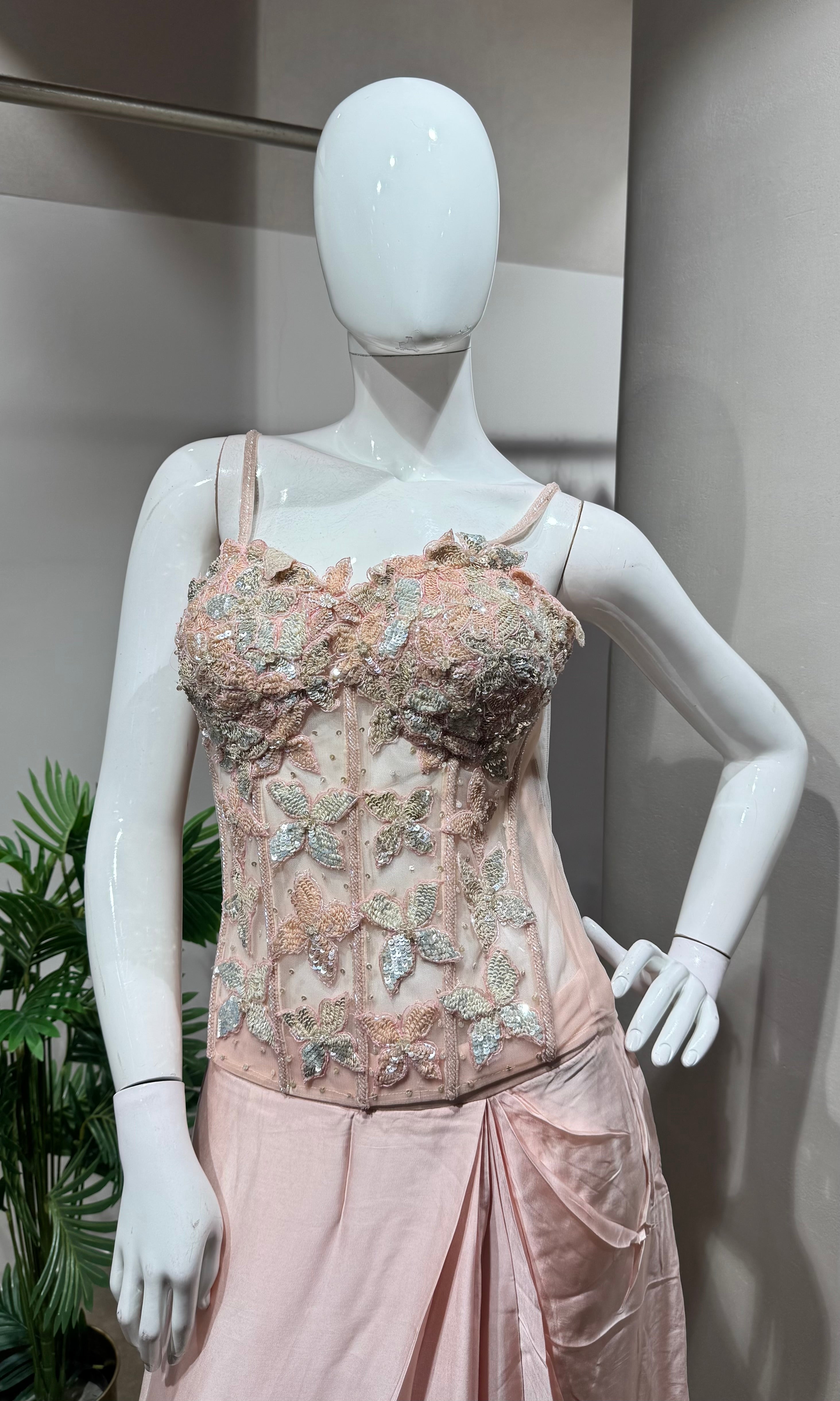 Ivory Rose pink Corset Drape skirt