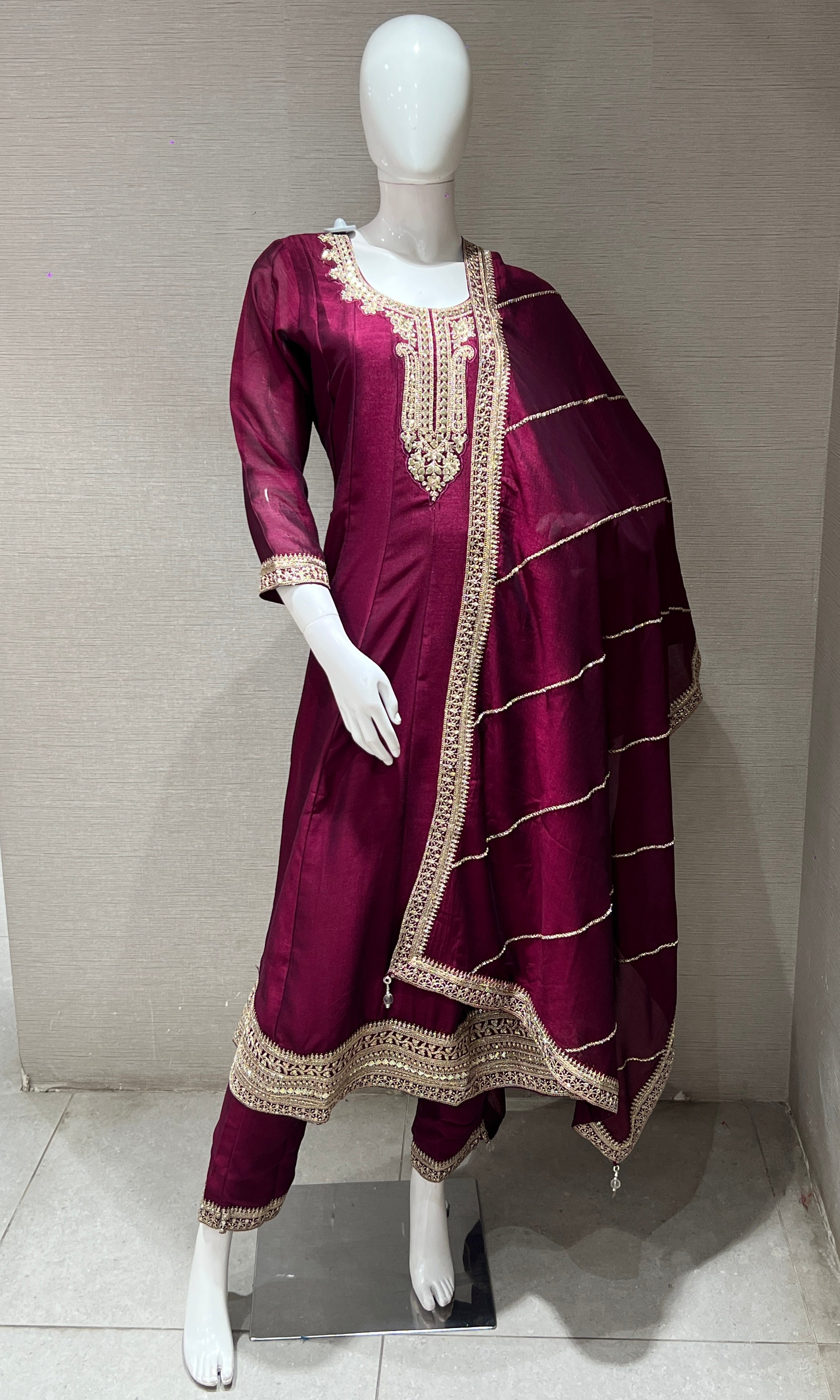 Wine gold Ethnic Anarkali kurta set