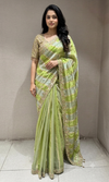 Green Leheriya saree with embroidered blouse