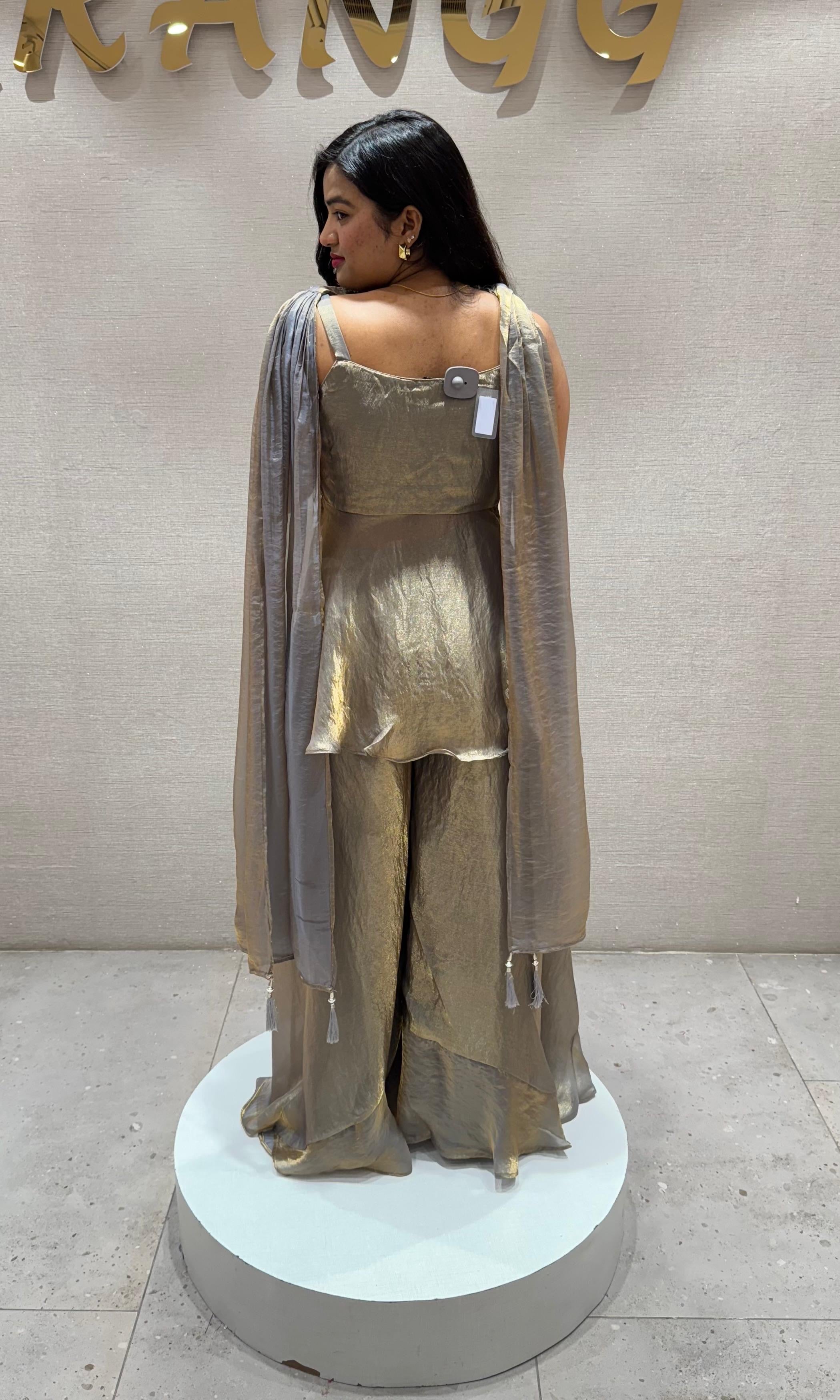 Grey PEPLUM EMBROIDERED palazzo SET