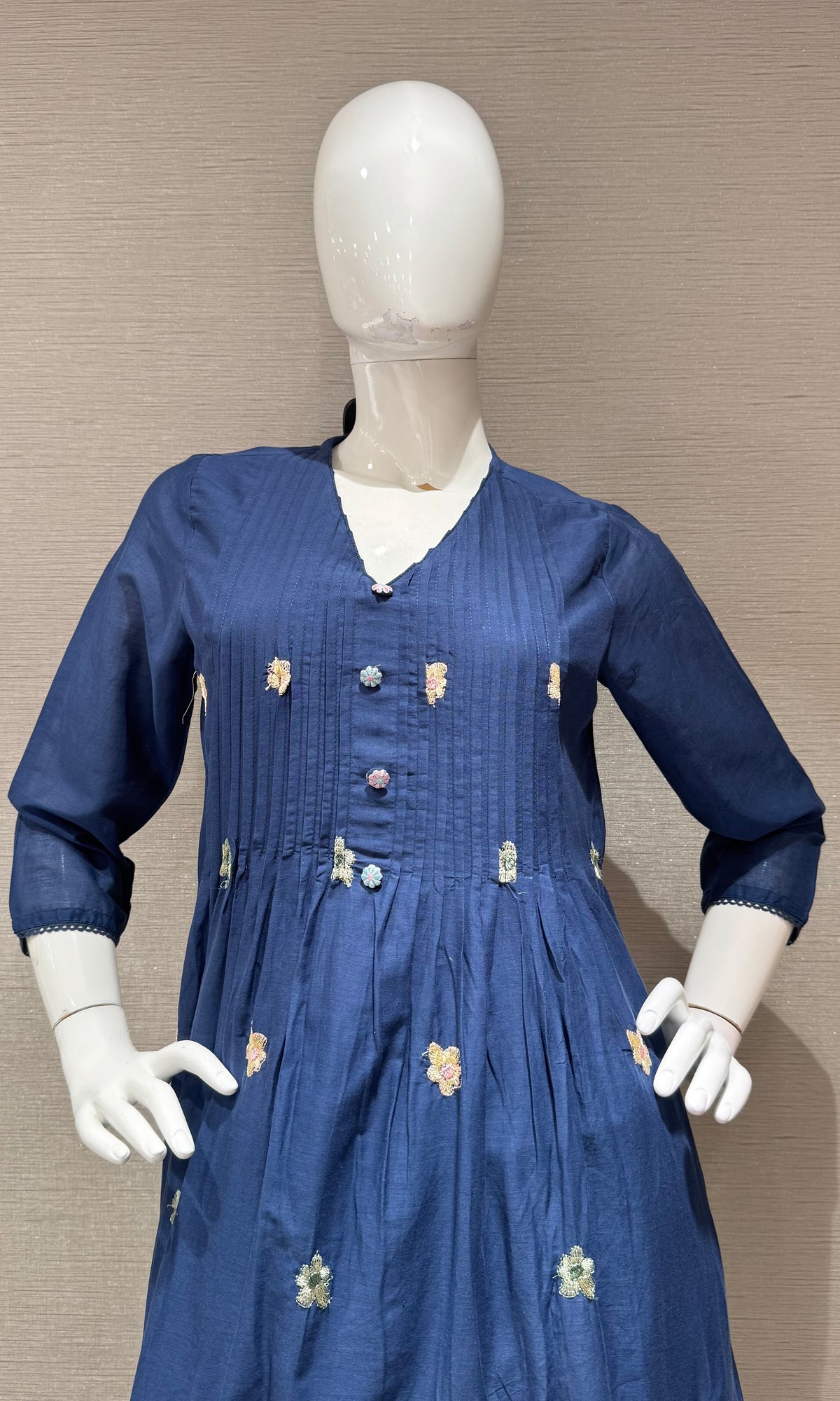 Blue Floral Silk Chanderi kurta Set