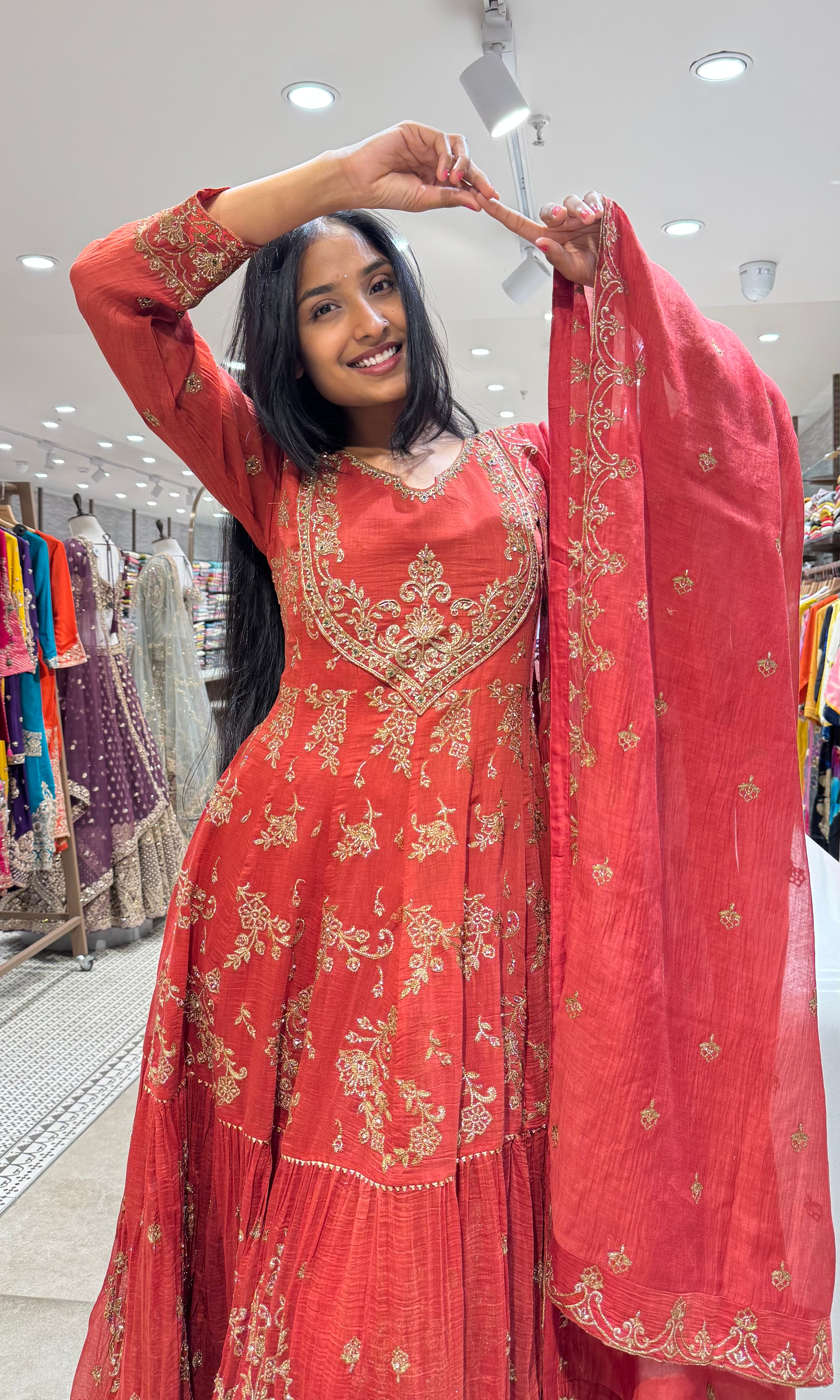 RED GOLDEN EMBROIDERY ANARKALI SET