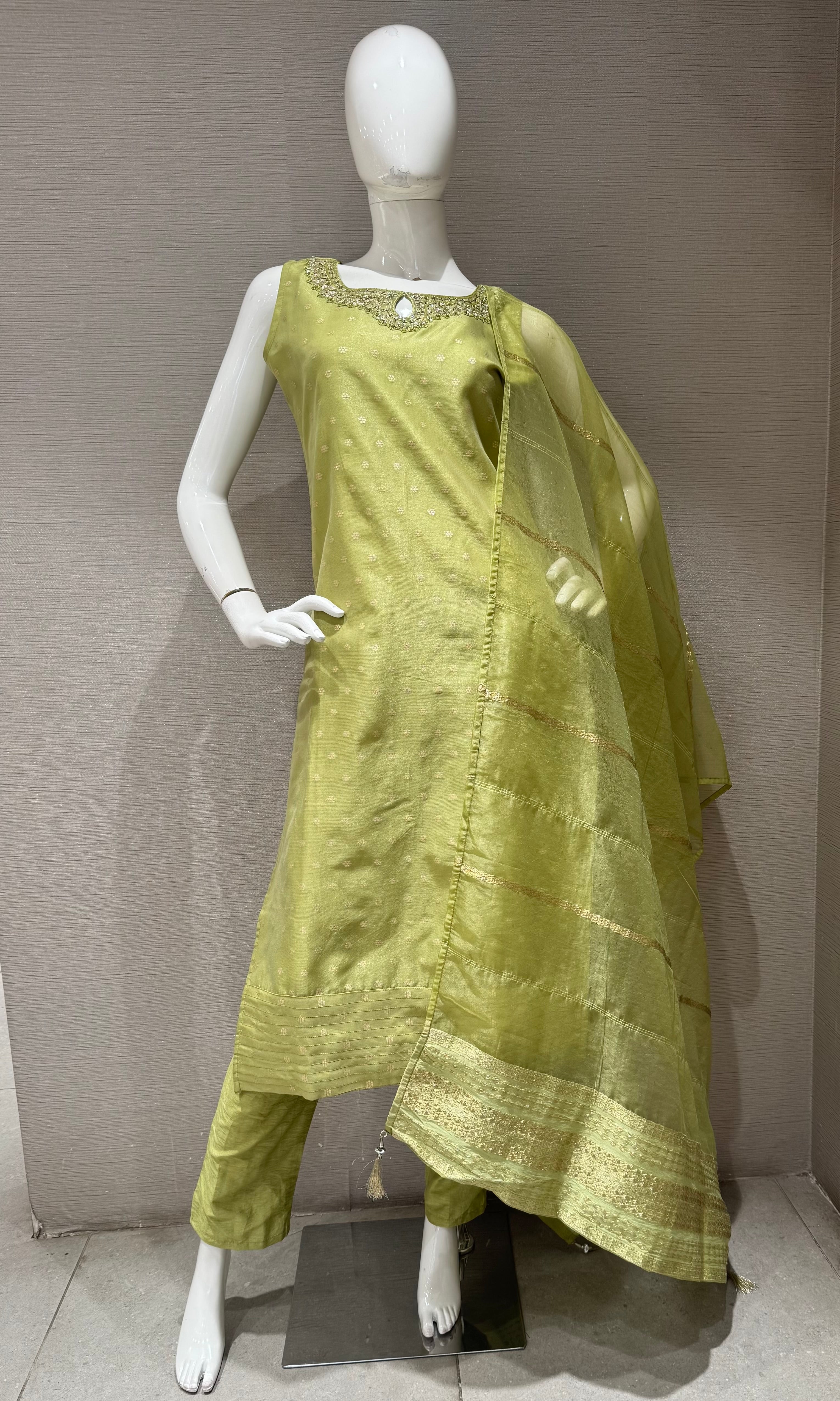 pista green Kurta Set with Sheer Dupatta