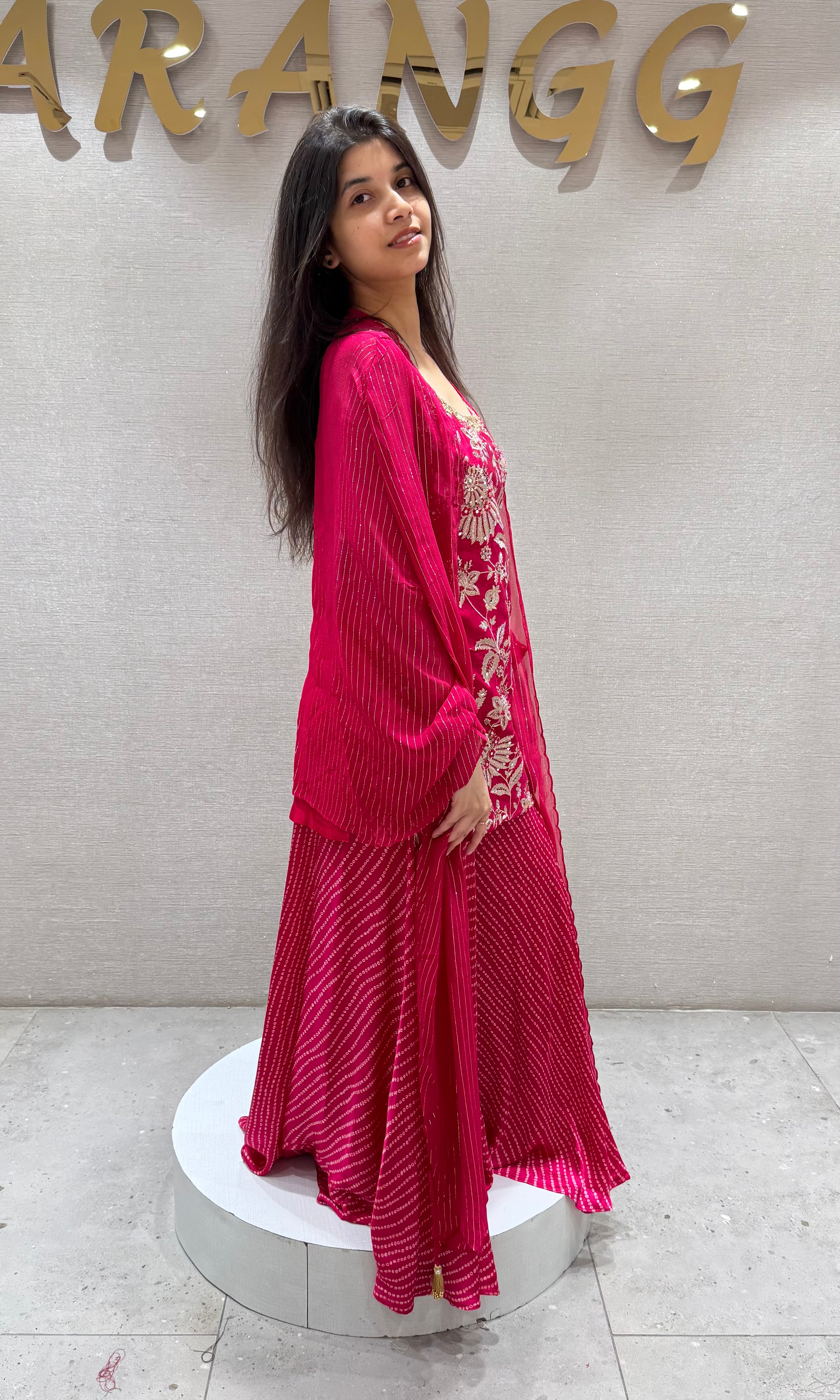 Rani Pink Embroidered Sharara Set