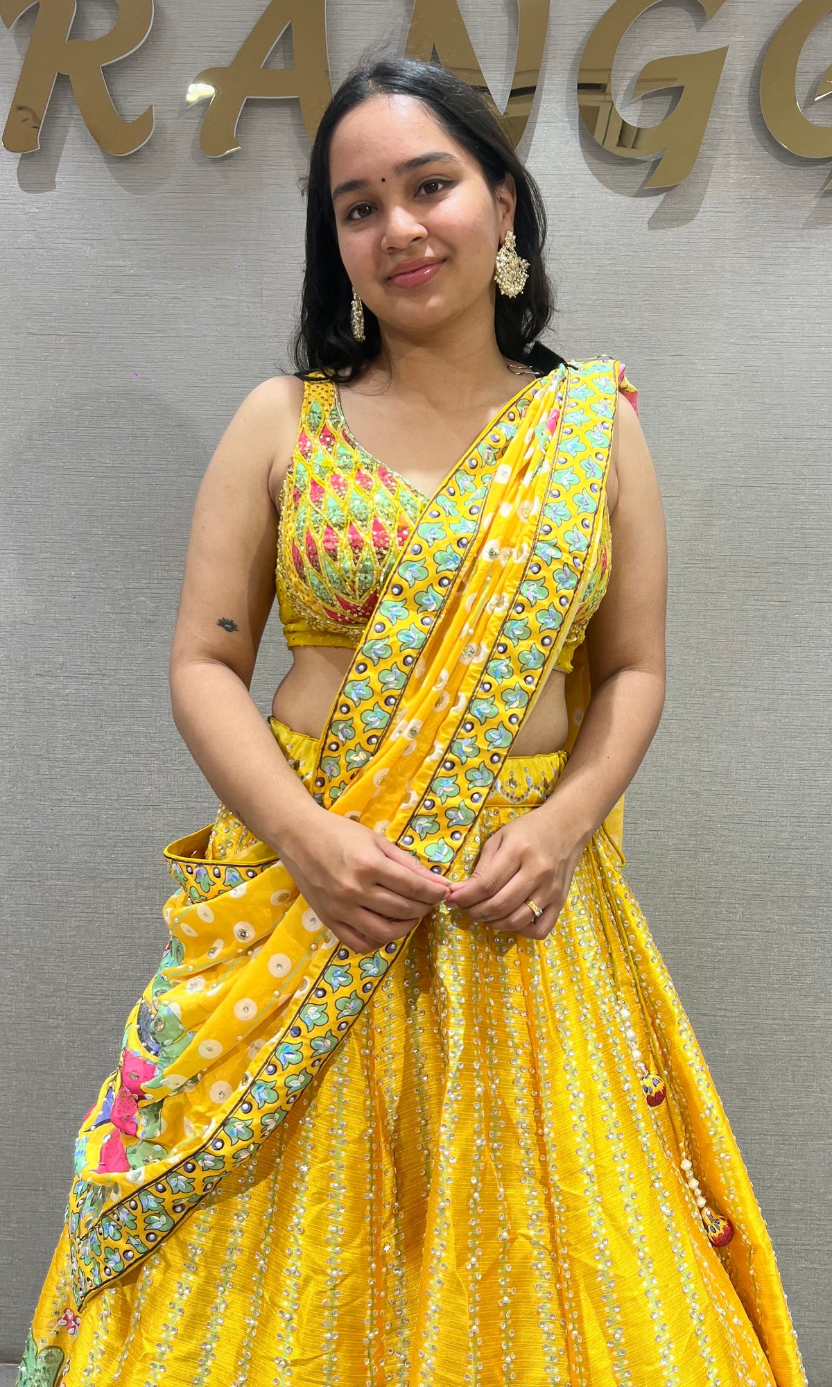Yellow Silk Multi Floral Embroidered Lehenga set