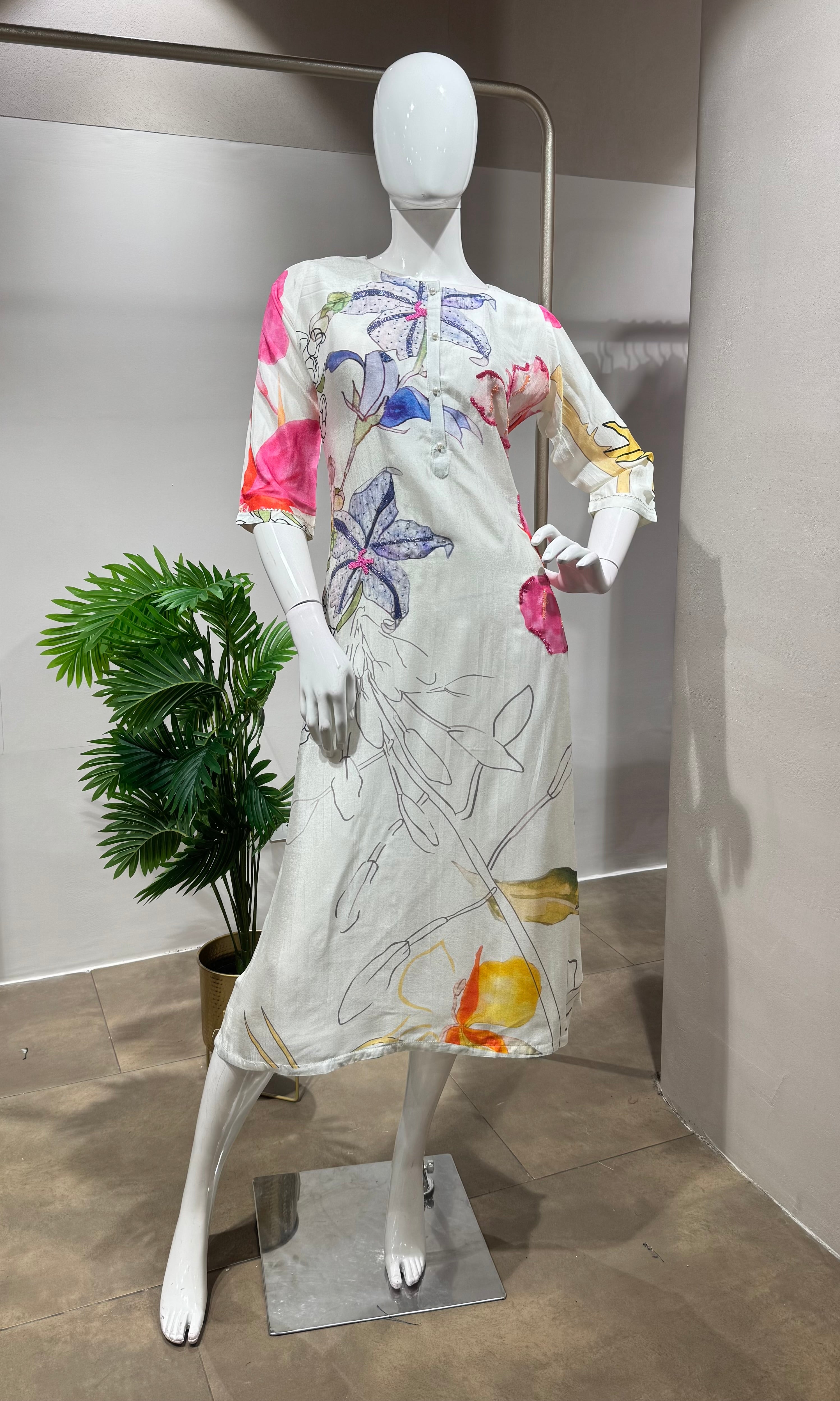 White Floral Printed Cotton Suit Elegant Everyday Wear