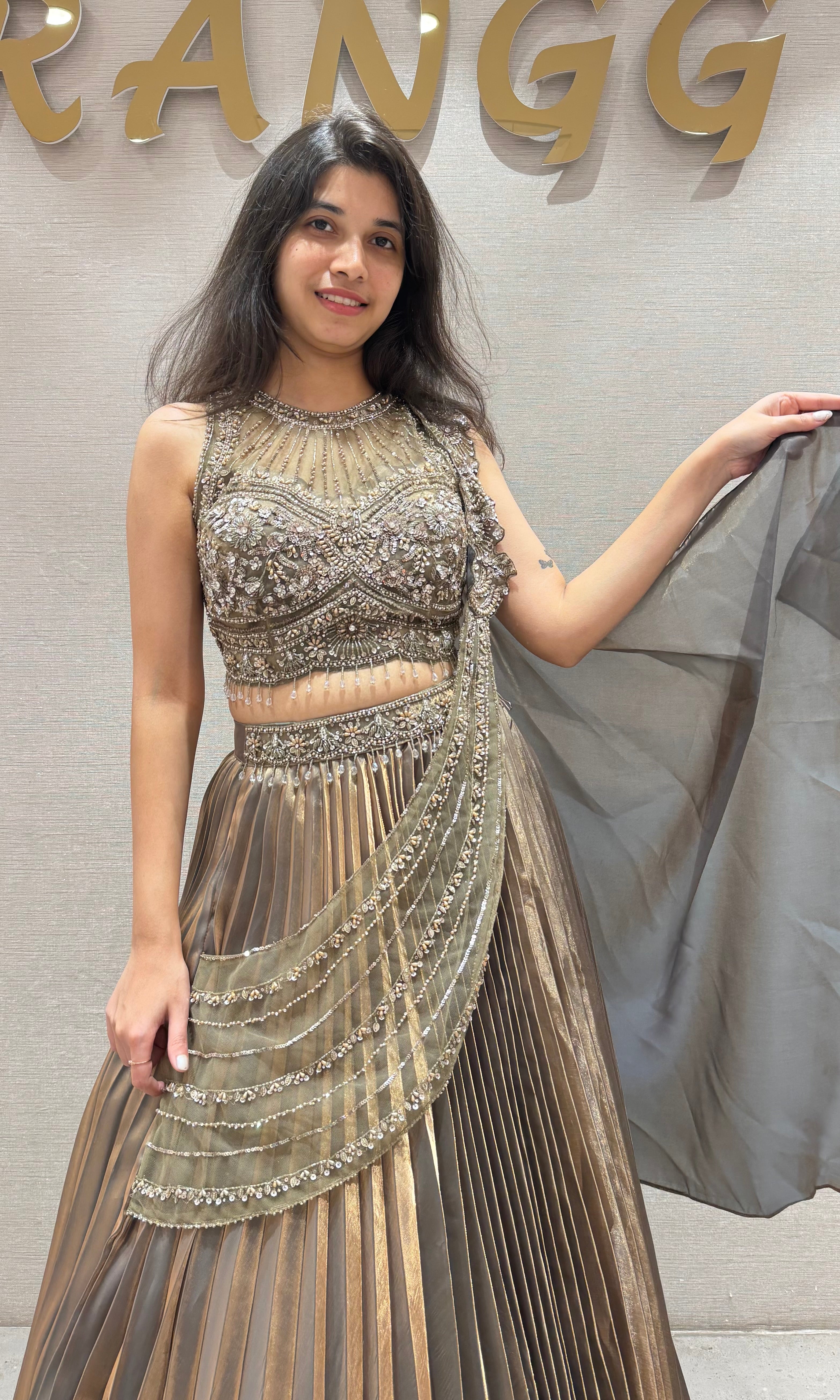 Green GLOW Lehenga WITH HALTER NECK BLOUSE