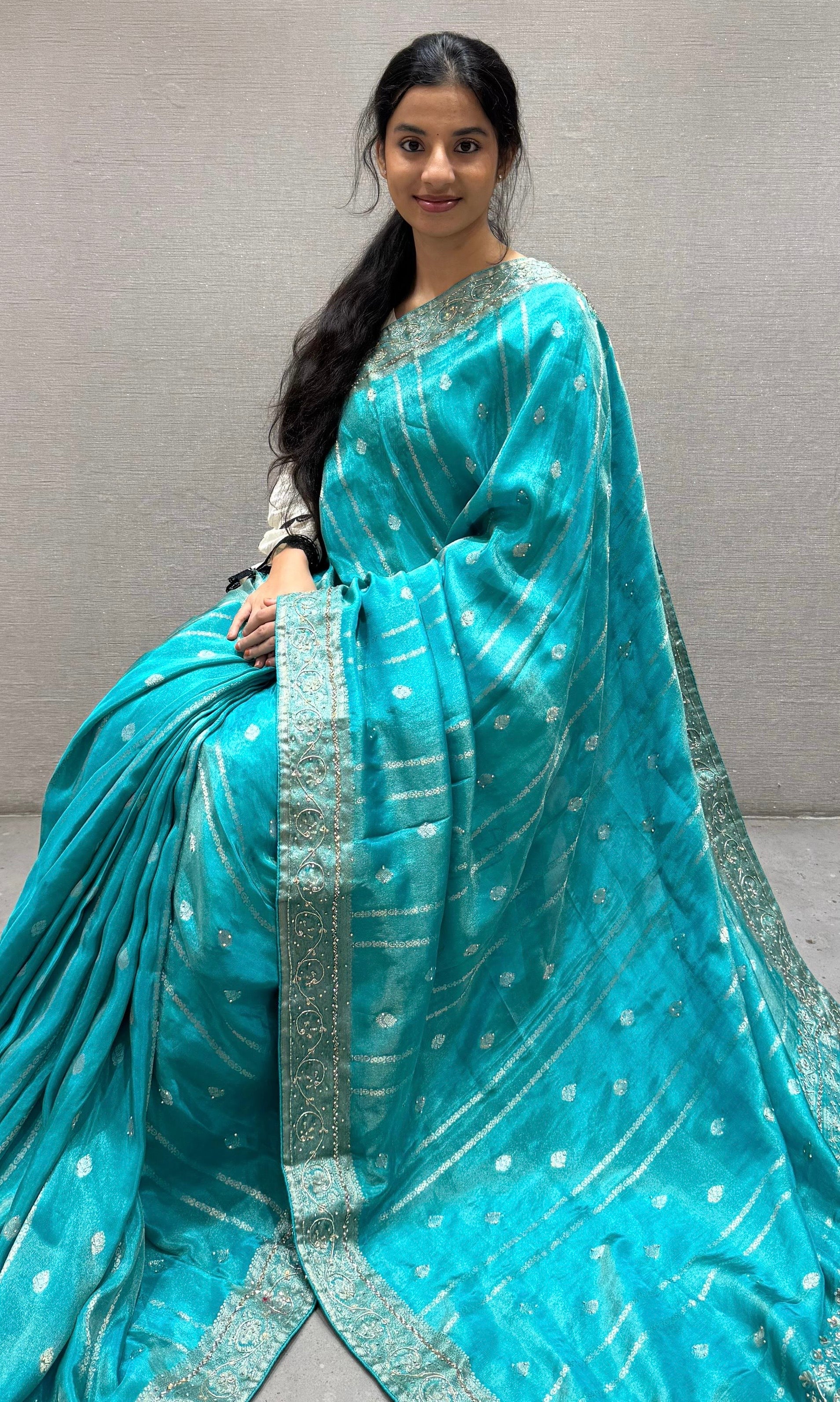 Firozi sea blue Banarasi saree
