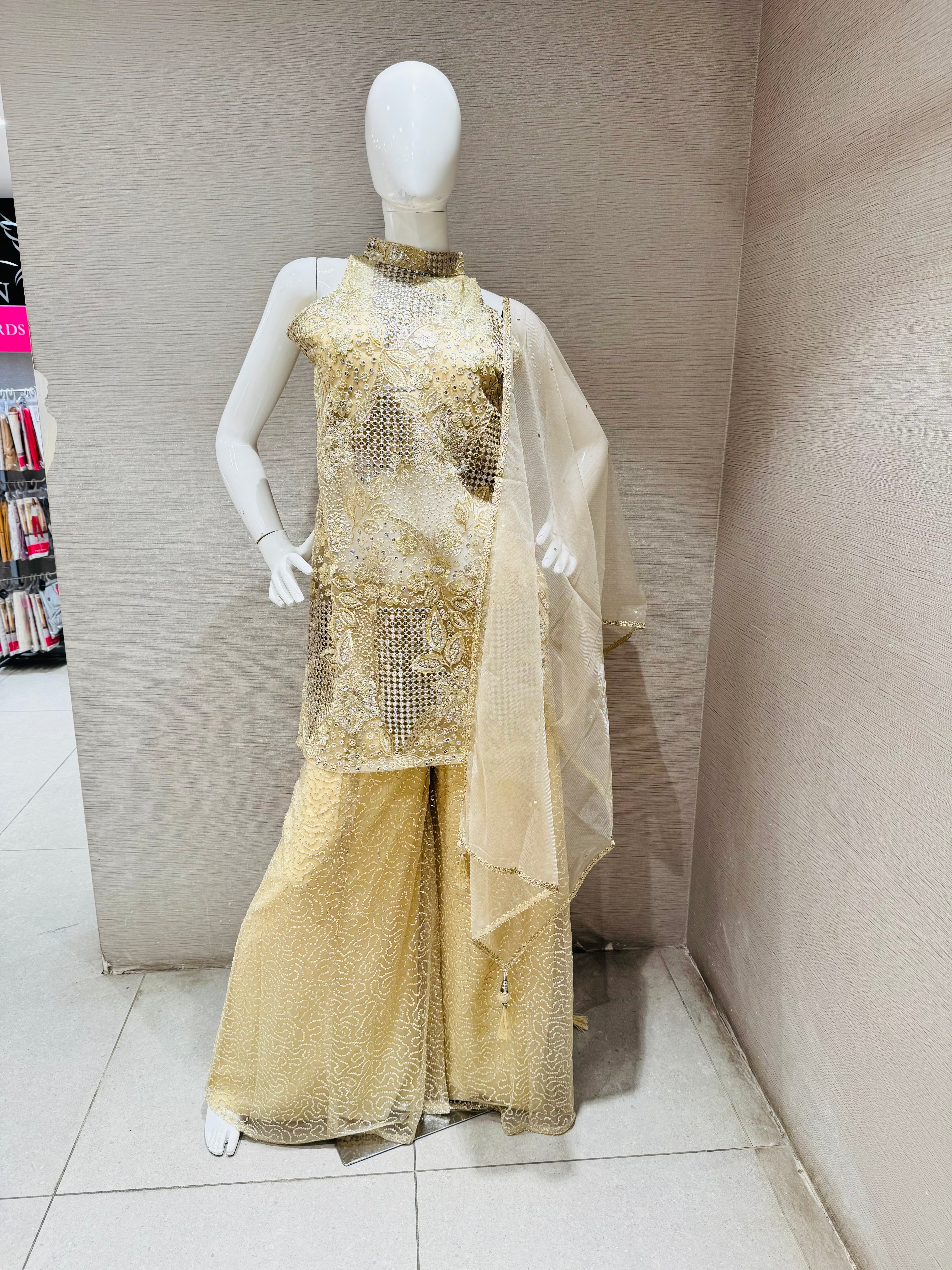 Gold Crystal Embroidered Sharara Set