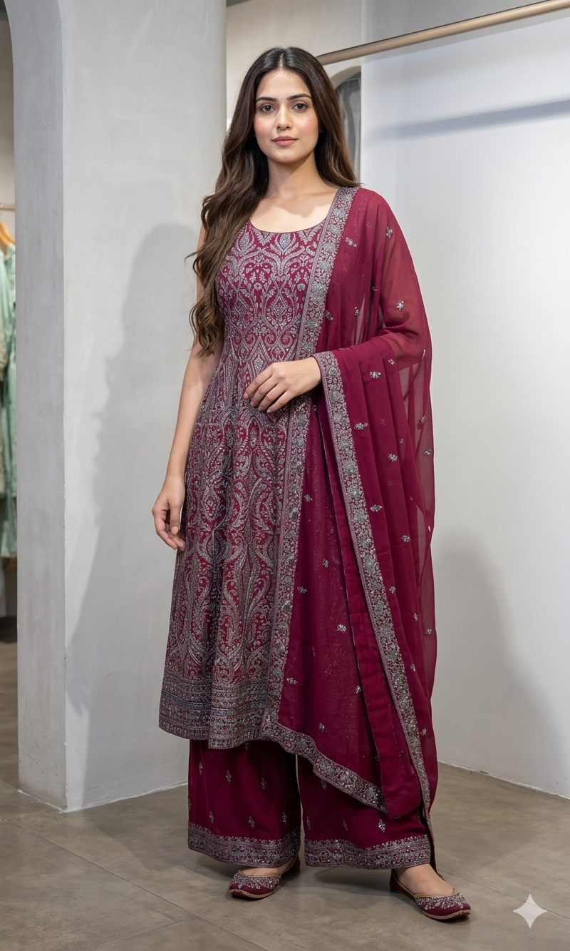 Maroon ANARKALI WITH PALAZZO PANTS