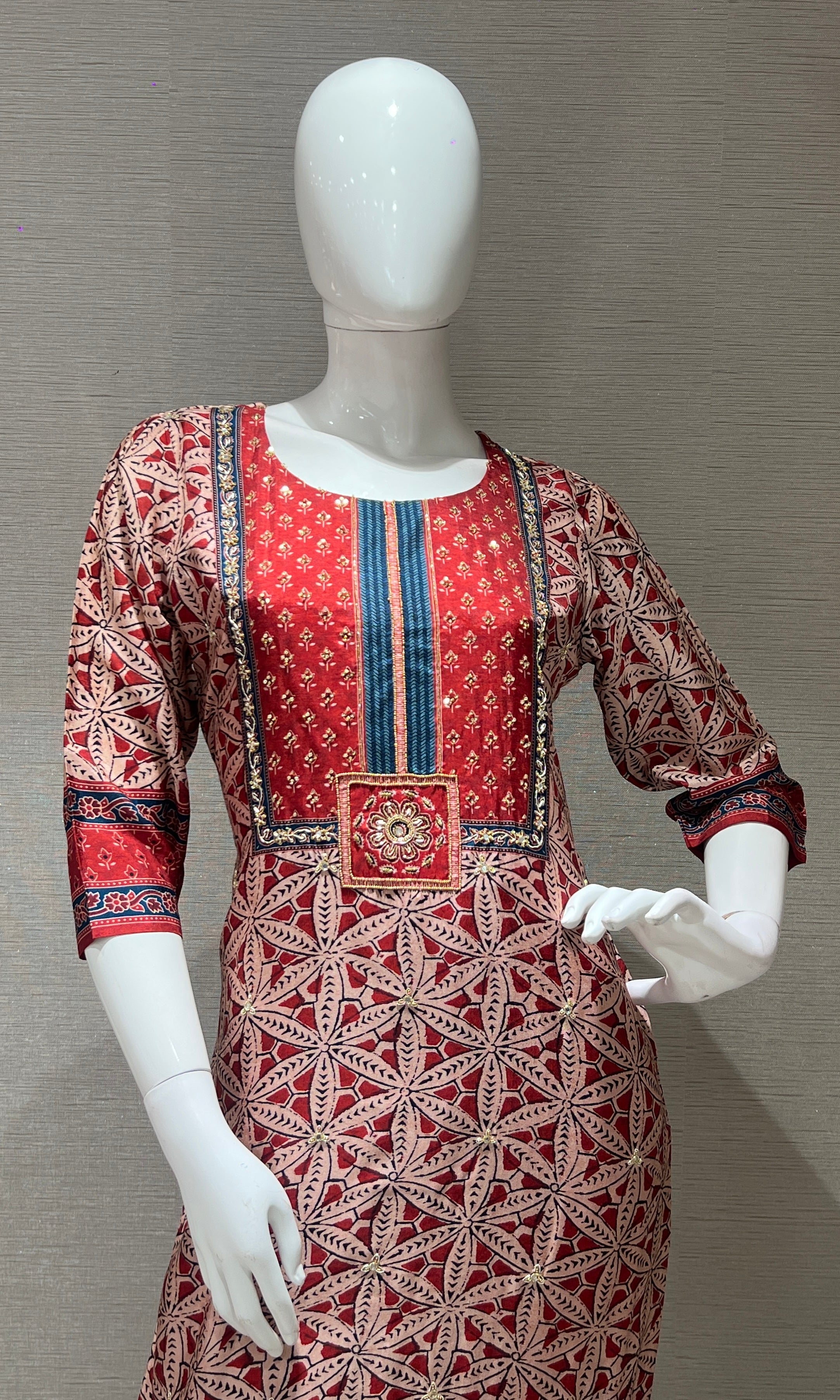 Rust Printed Kurta Set