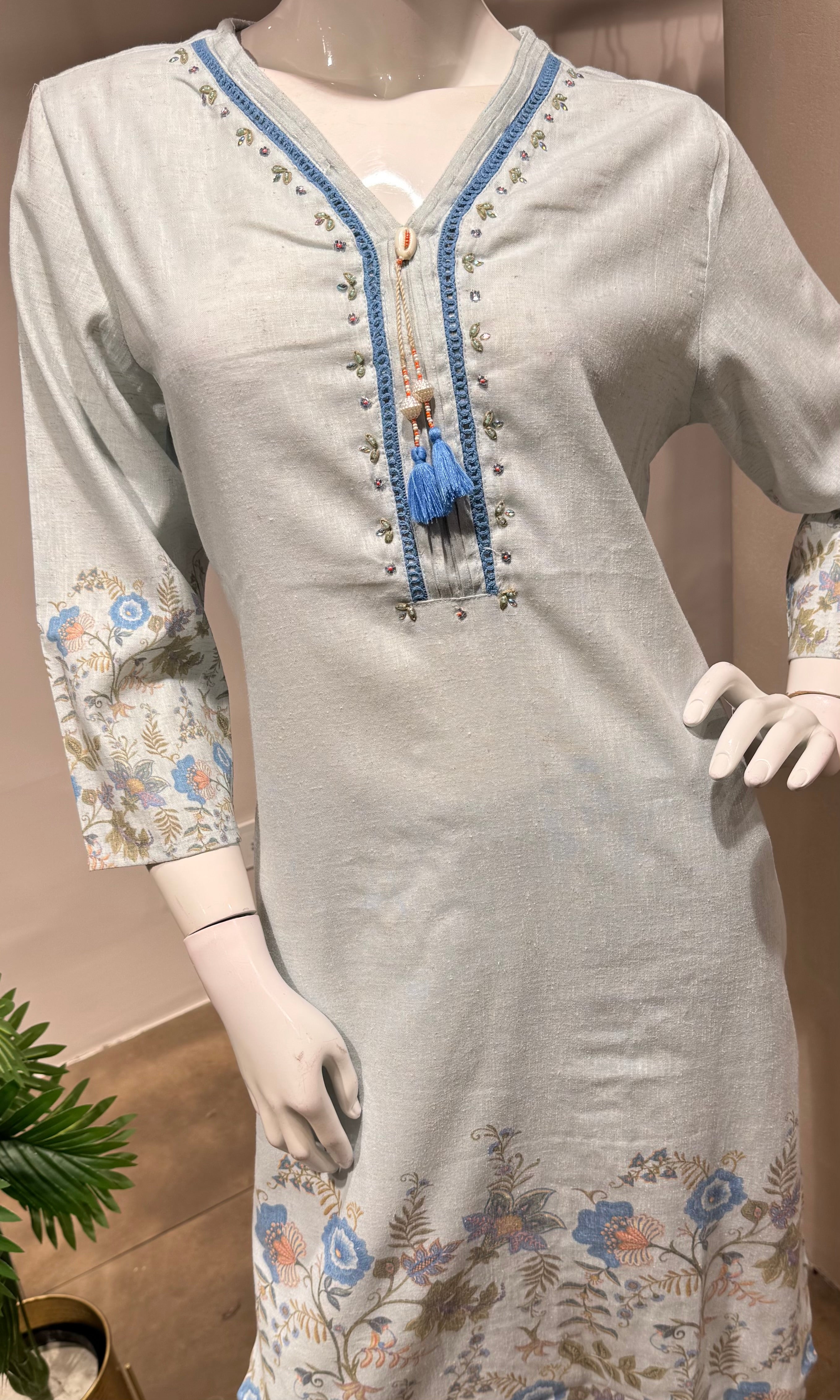 Light blue FLORAL PRINT EMBROIDERED kurta set