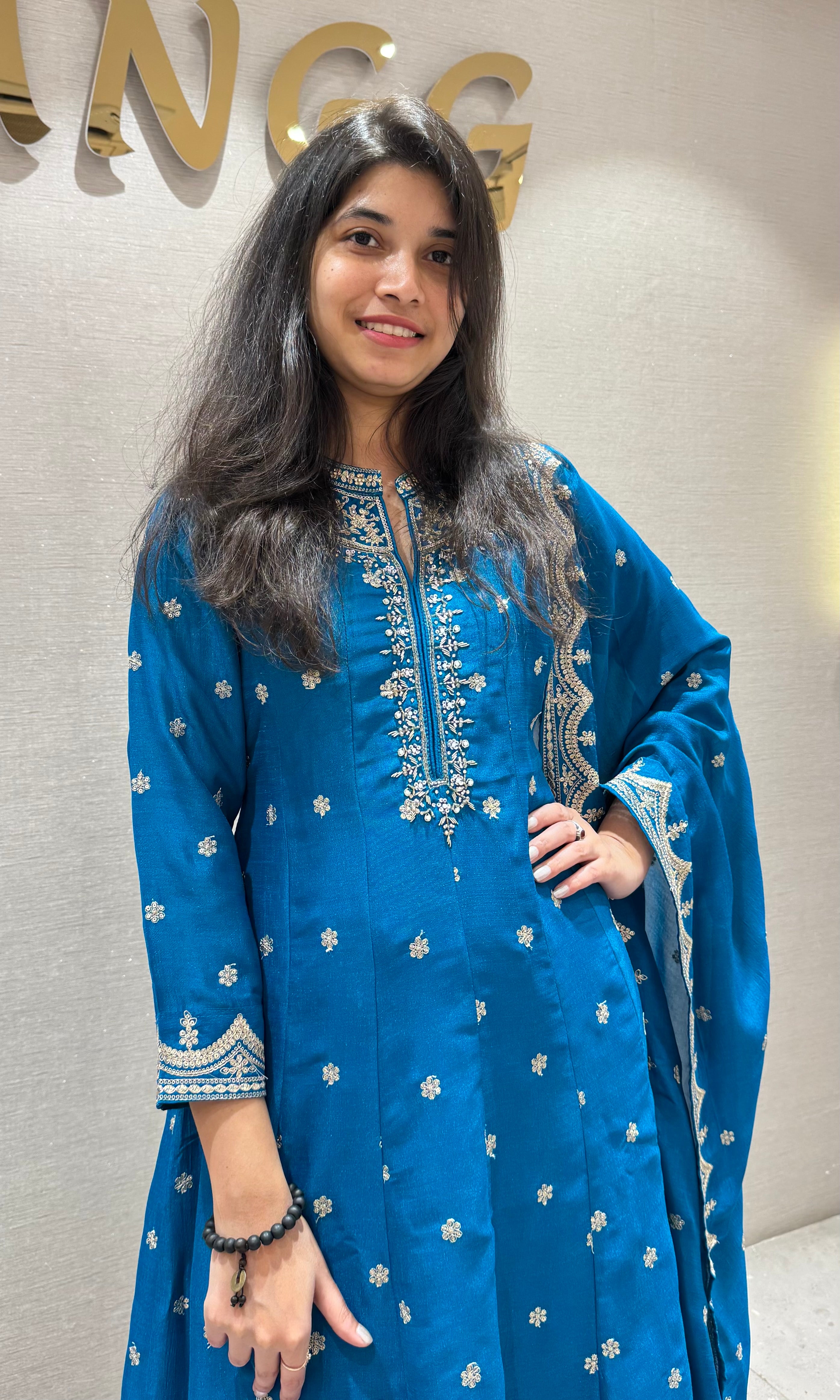 Rama blue EMBROIDERED Anarkali SET