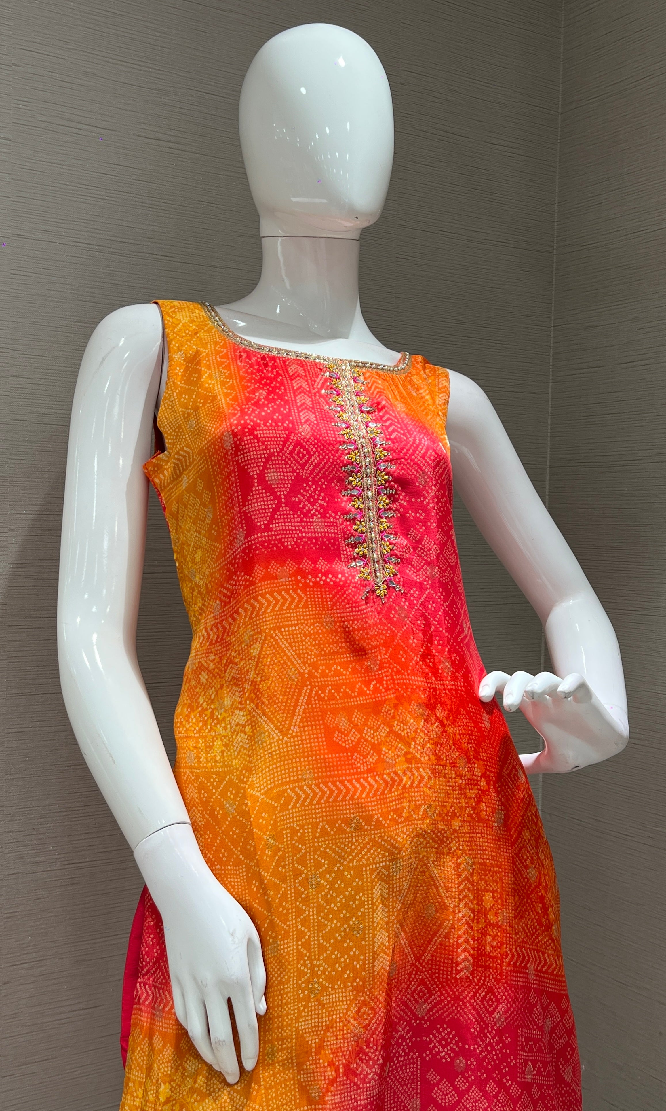 Pink AND ORANGE EMBROIDERED kurta set