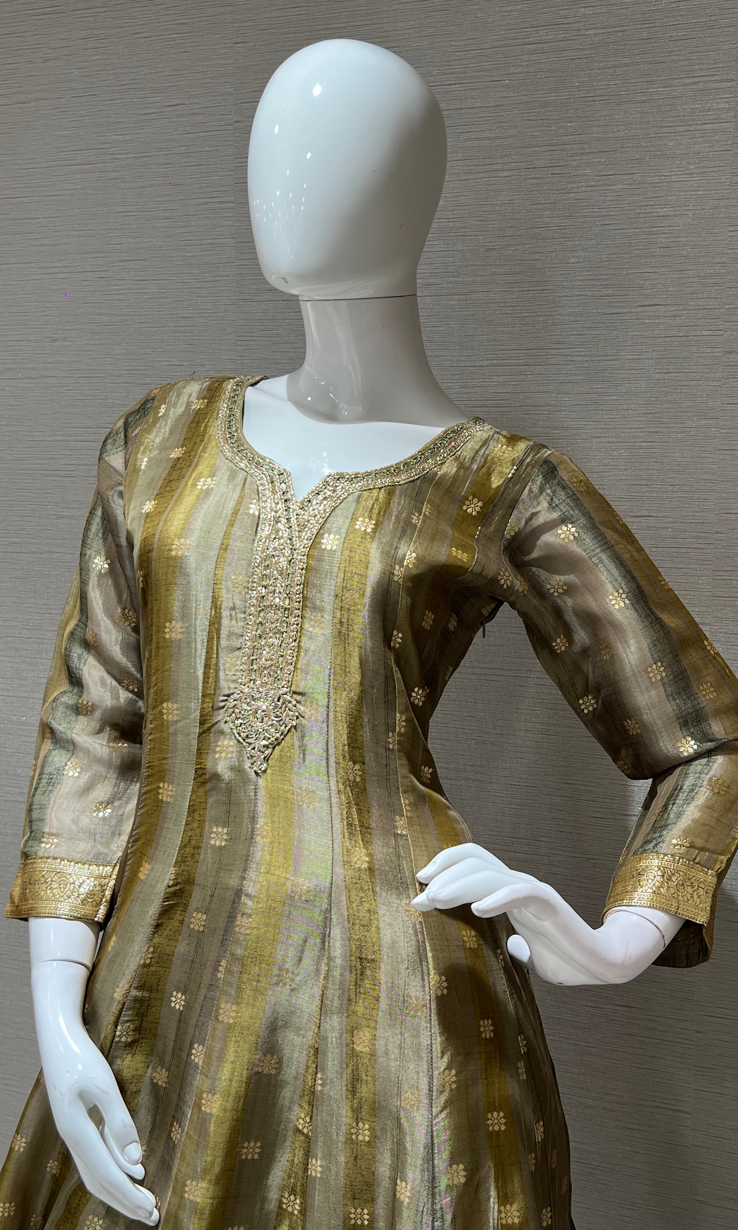 Green and Gold Traditional Anarkali Set