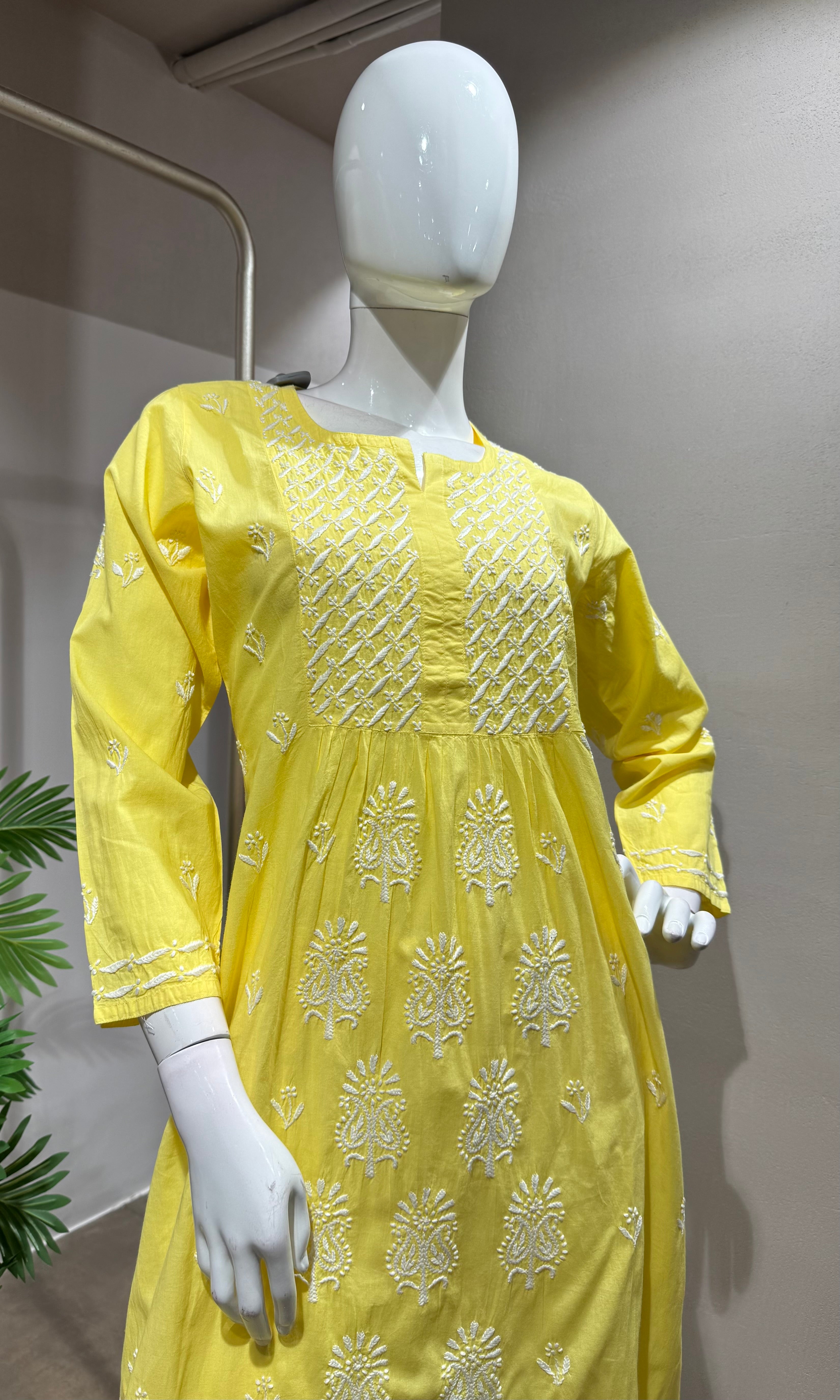 Yellow Chikankari Embroidered Kurti Set