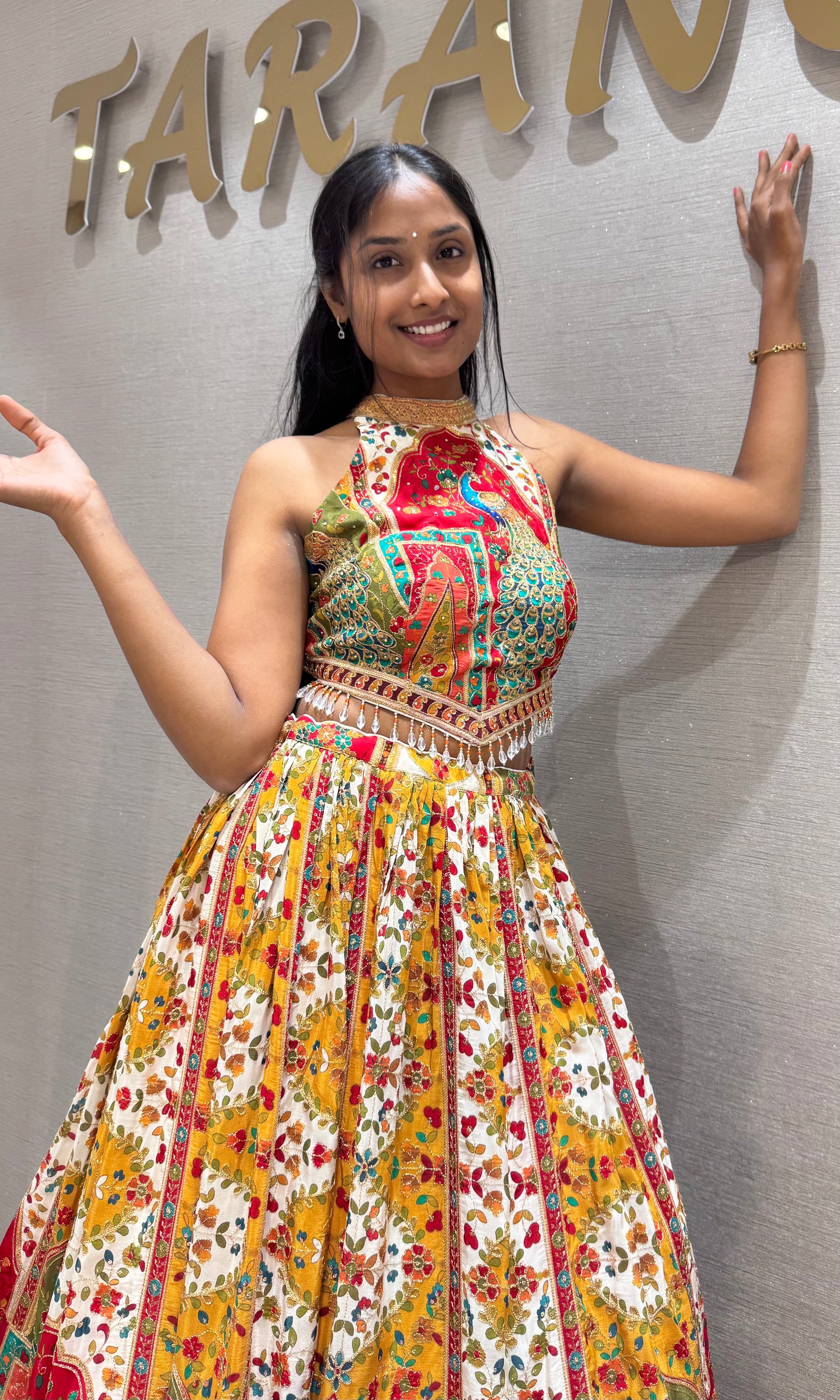 Multicolor Printed embroidered lehenga