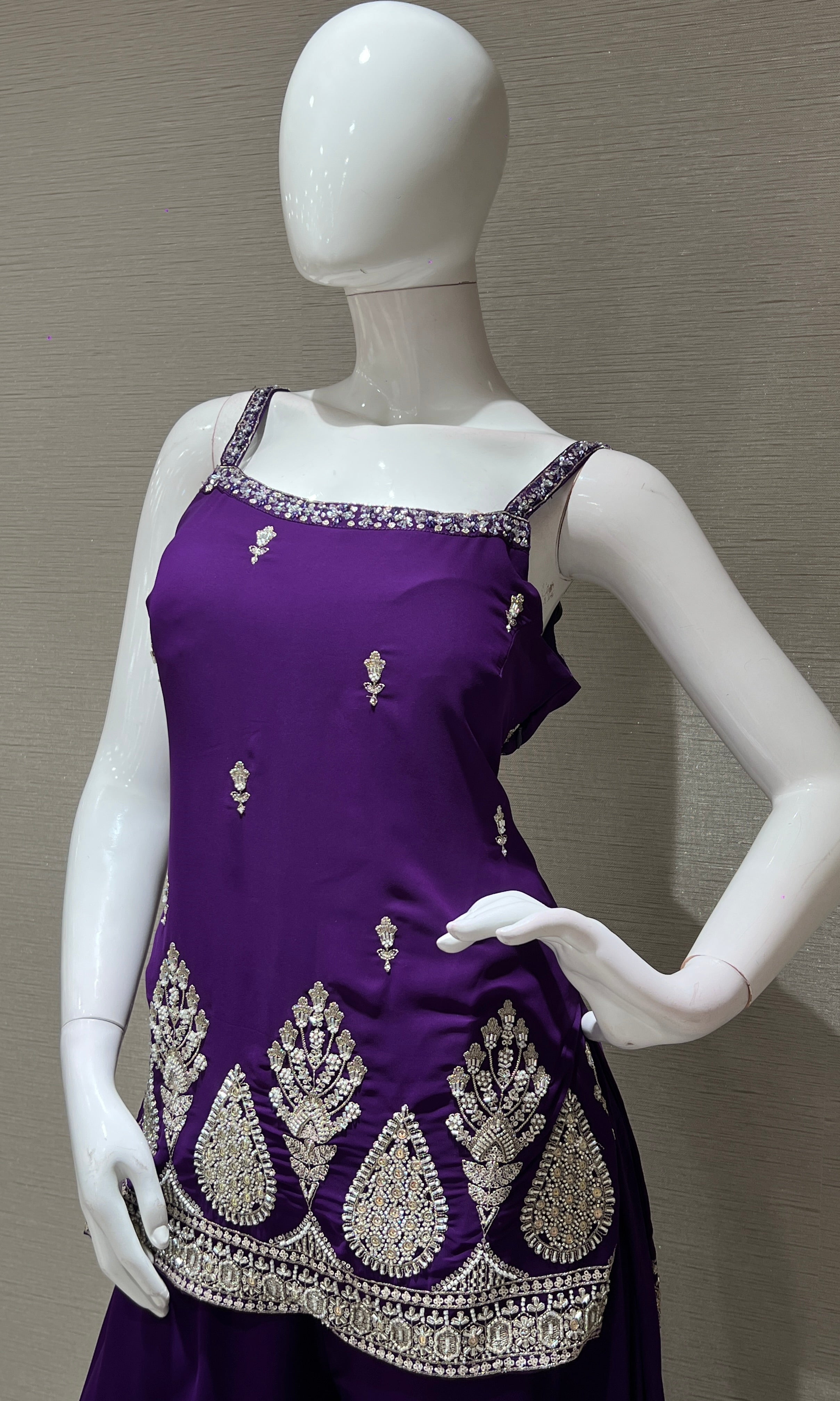 purple gold embroidery palazzo set