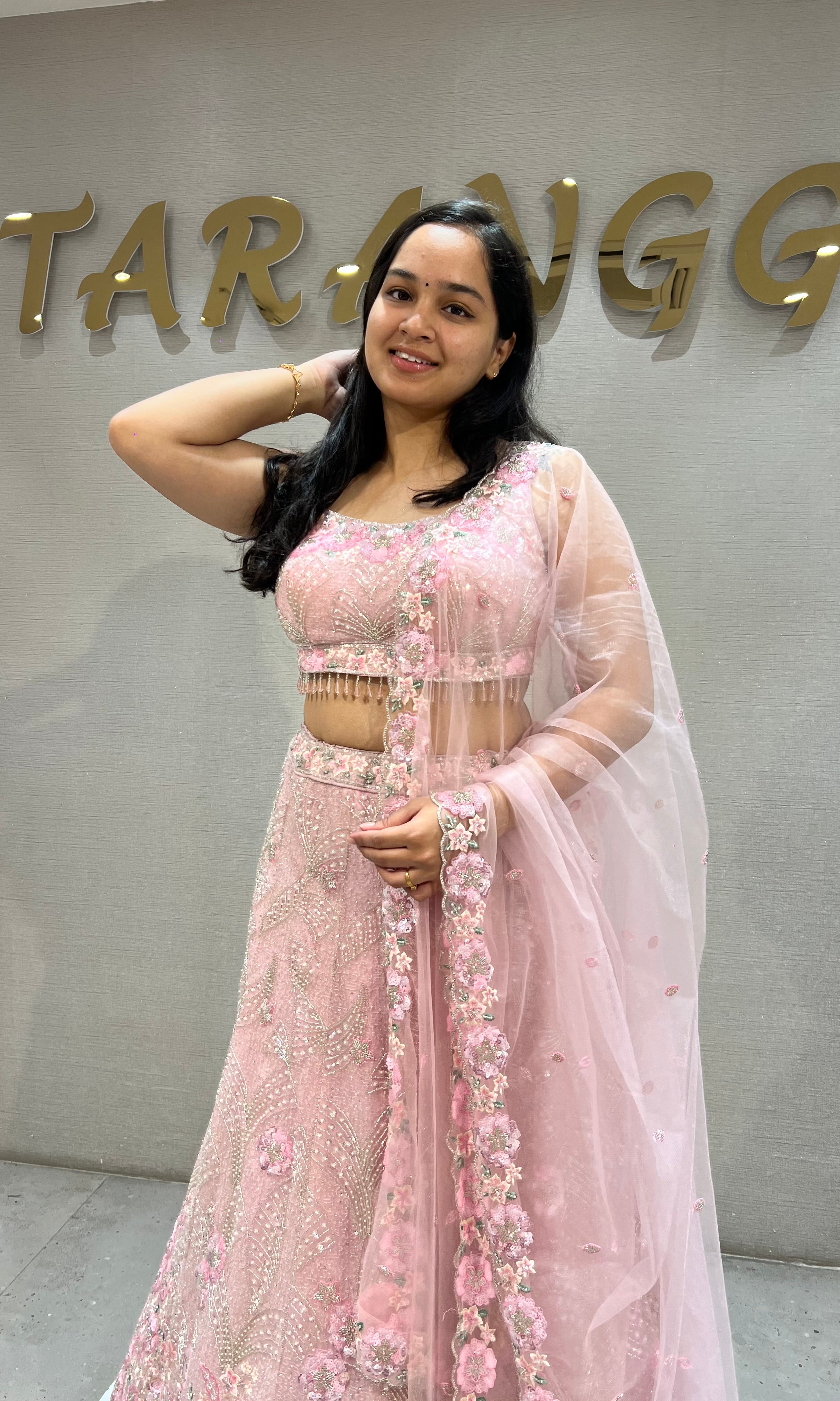 Blush Pink Floral Embroidered Lehenga Choli Set