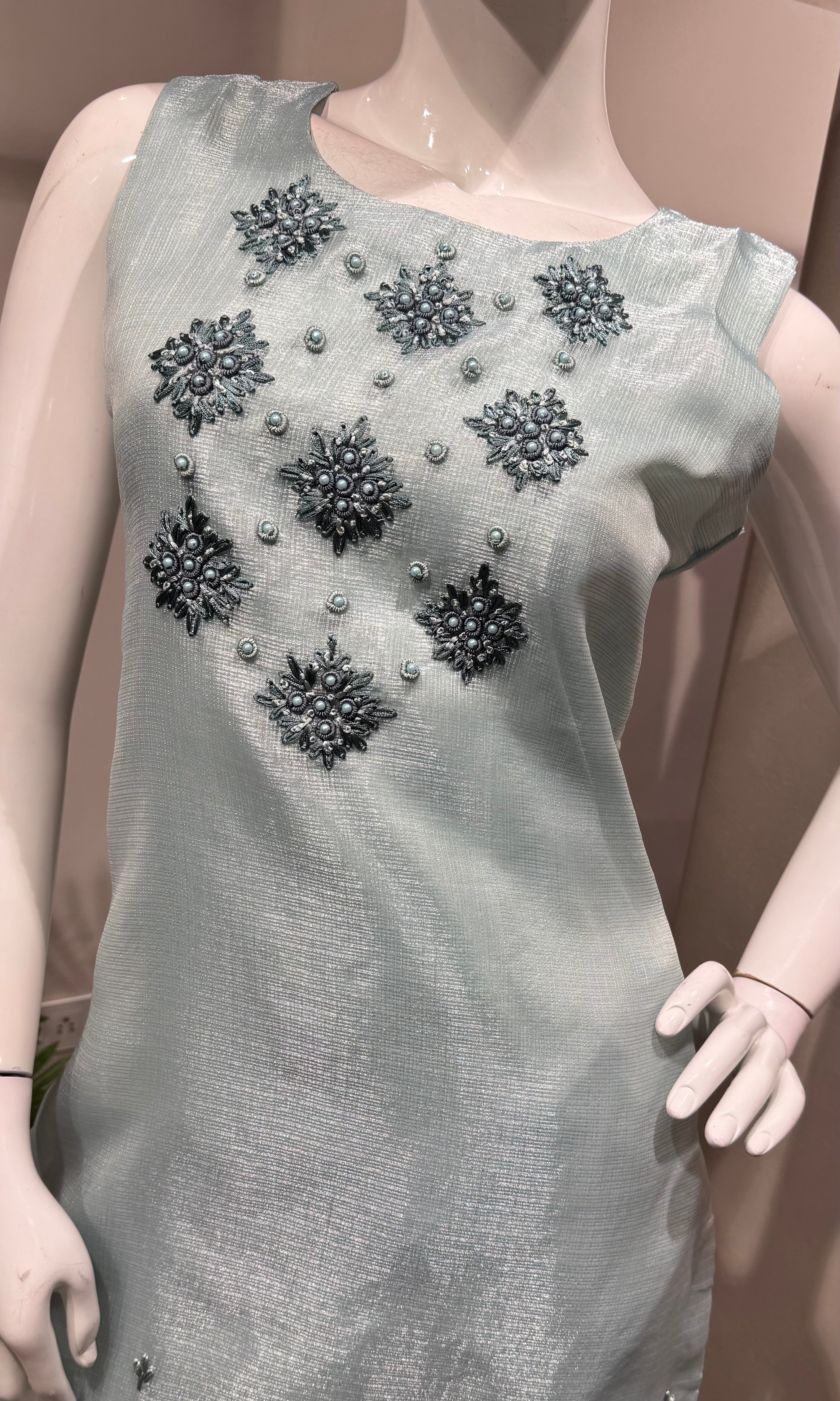 Sea Blue Kota Doria Embroidered Kurta Set